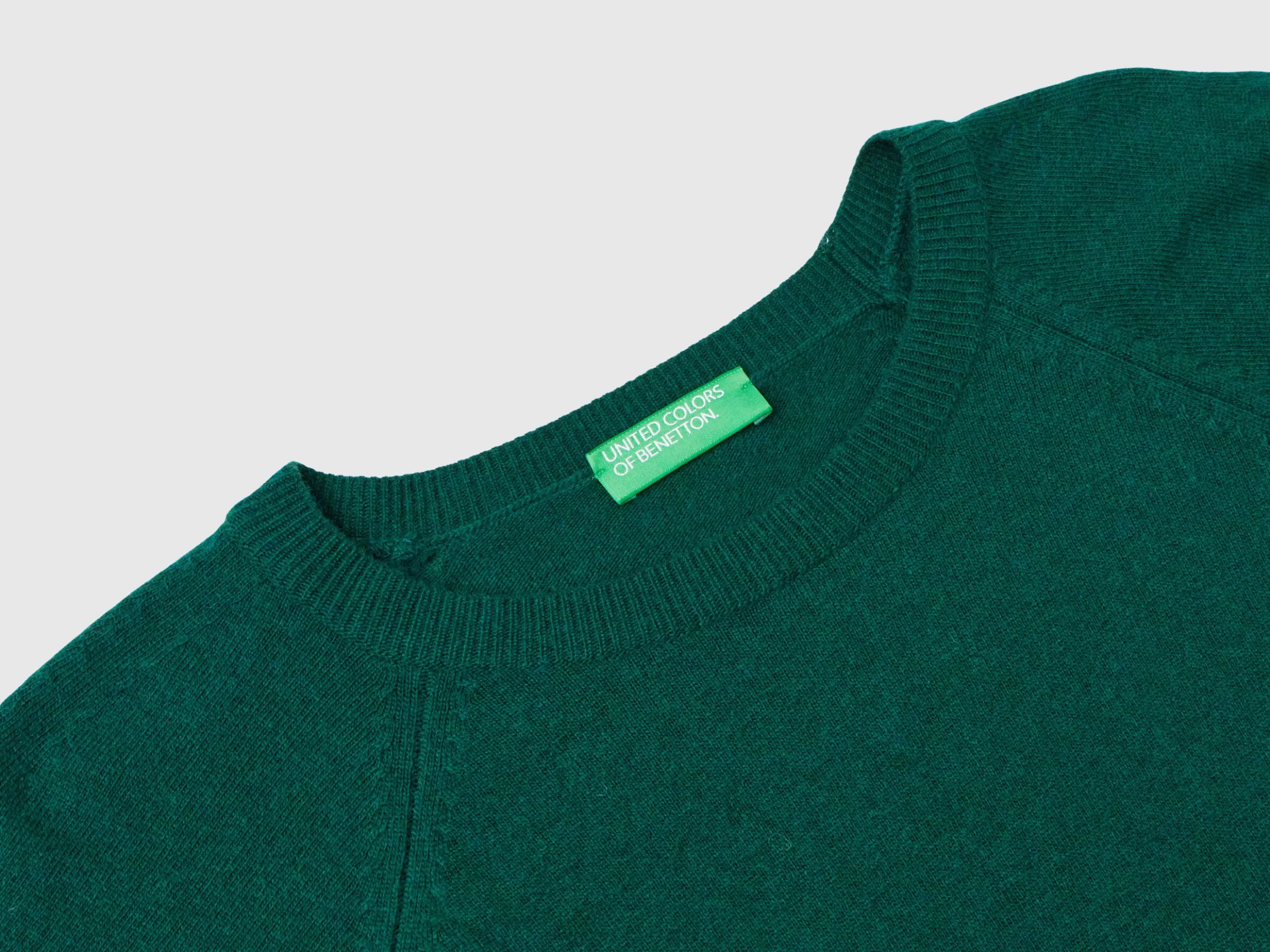 United Colors of Benetton Forest green crew neck sweater in wool and cashmere blend
