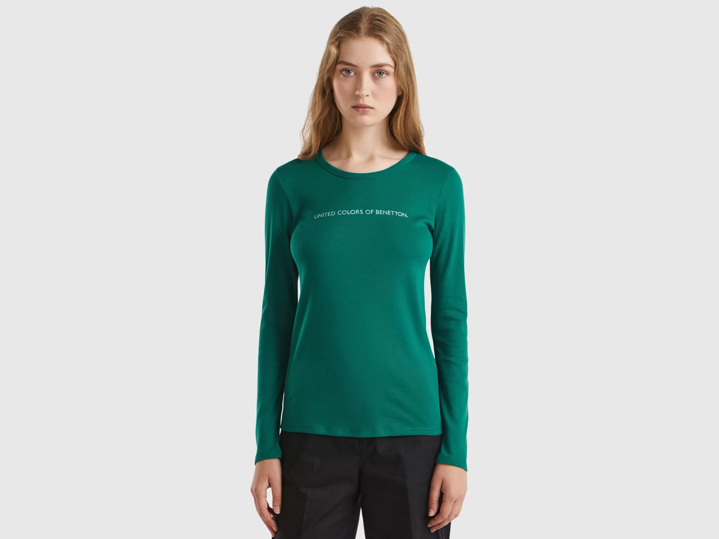 United Colors of Benetton Forest green long sleeve t-shirt in 100% cotton