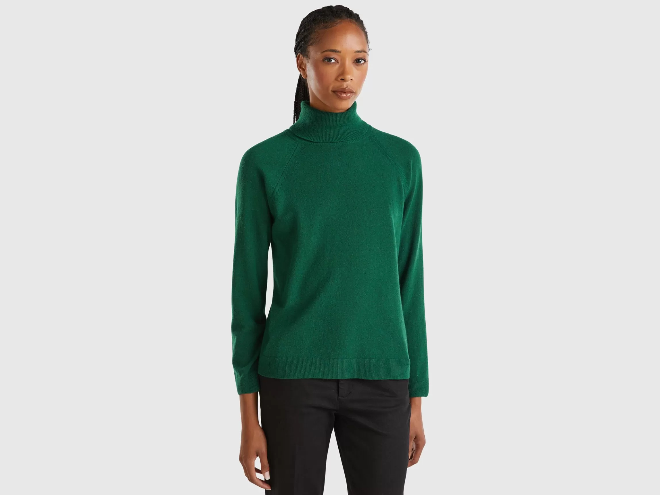 United Colors of Benetton Forest green turtleneck in wool and cashmere blend