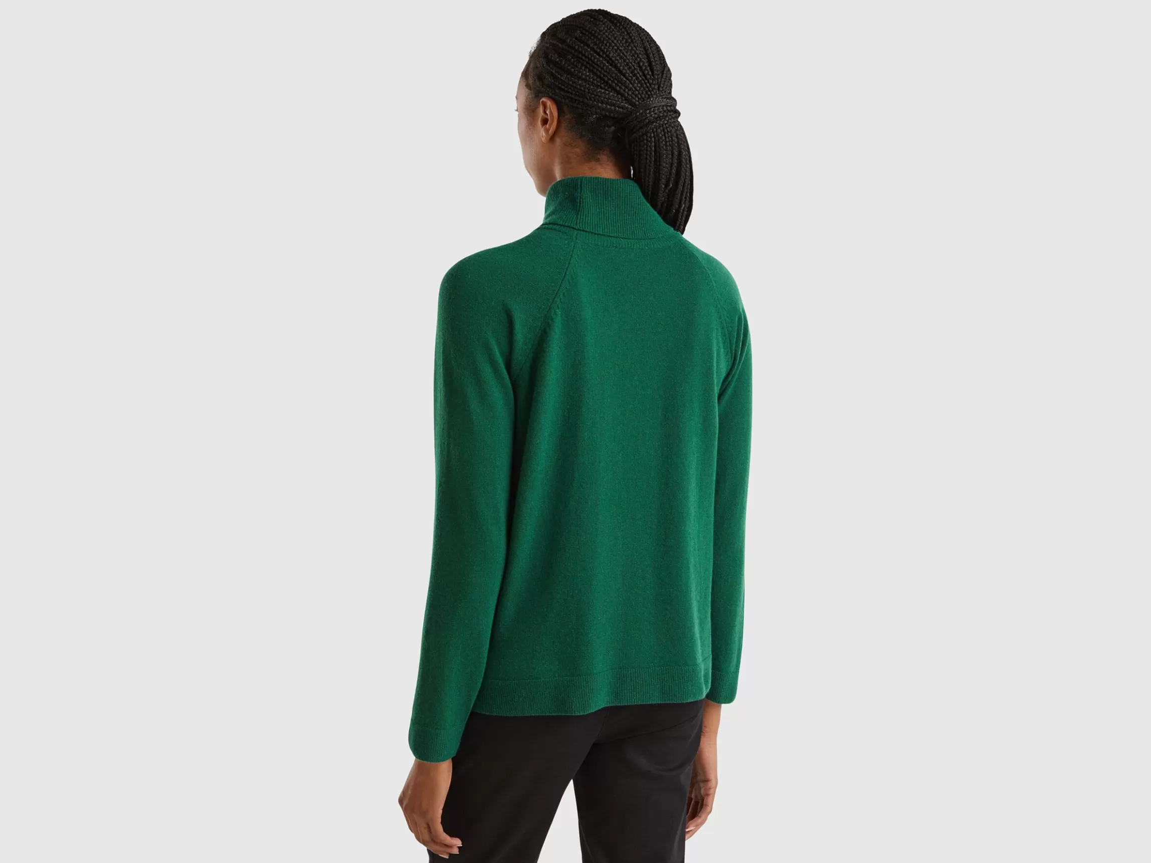 United Colors of Benetton Forest green turtleneck in wool and cashmere blend