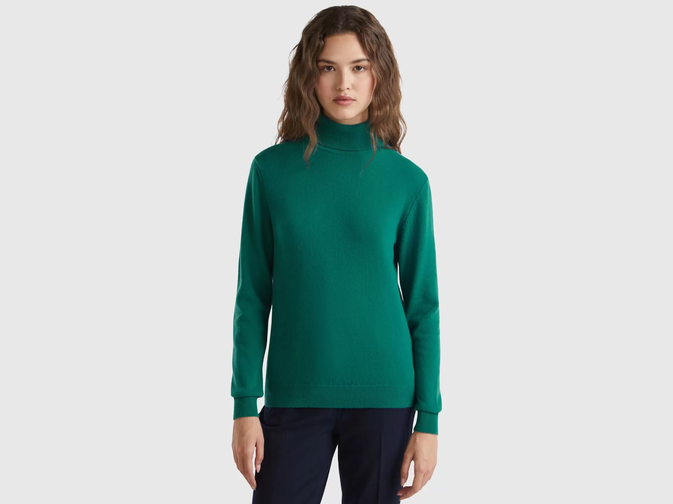 United Colors of Benetton Forest green turtleneck sweater in pure Merino wool