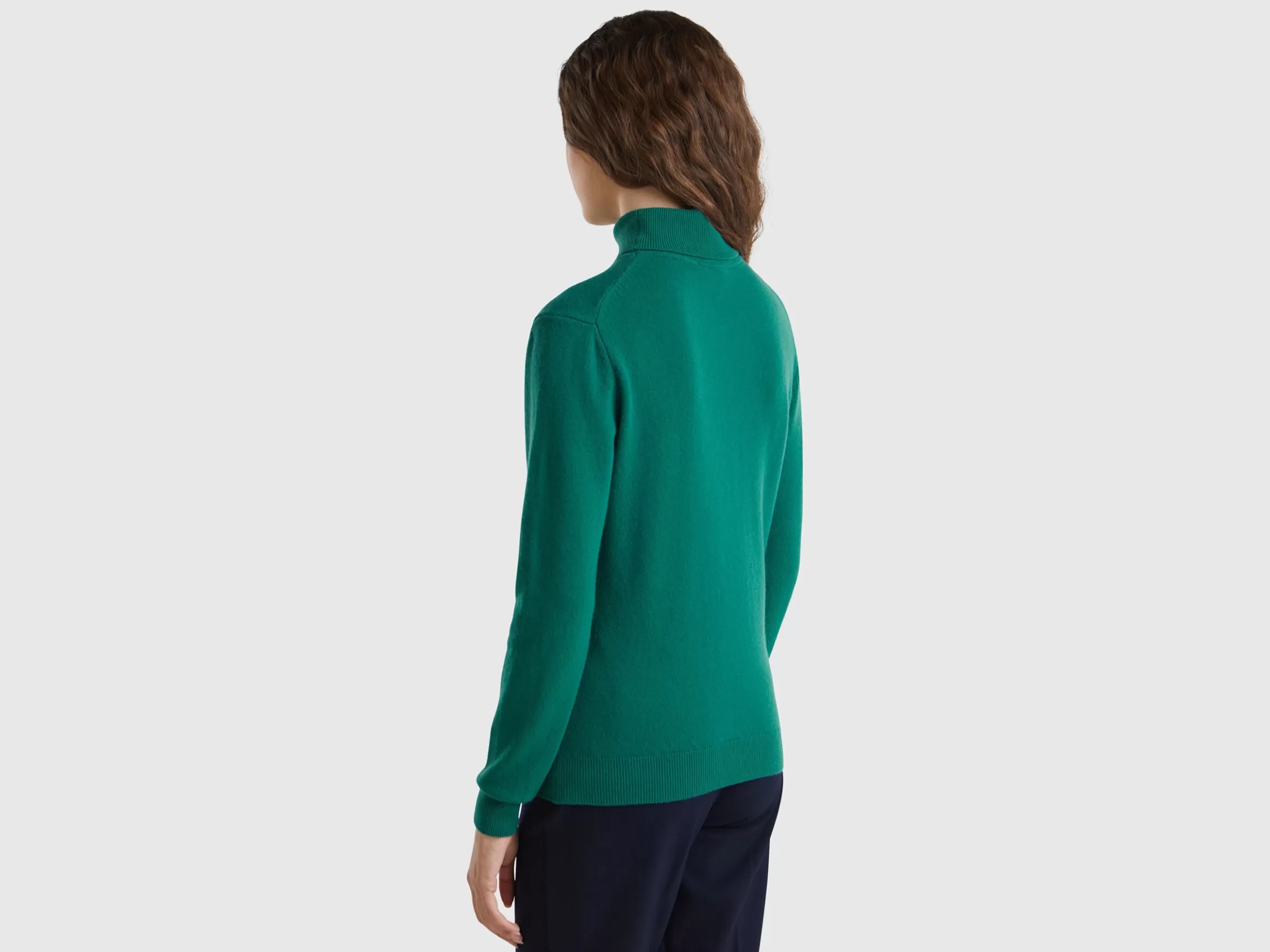 United Colors of Benetton Forest green turtleneck sweater in pure Merino wool