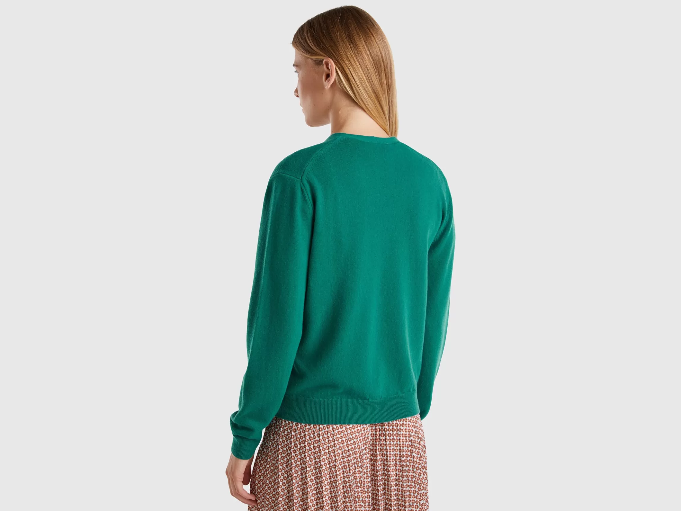 United Colors of Benetton Forest green V-neck cardigan in pure Merino wool