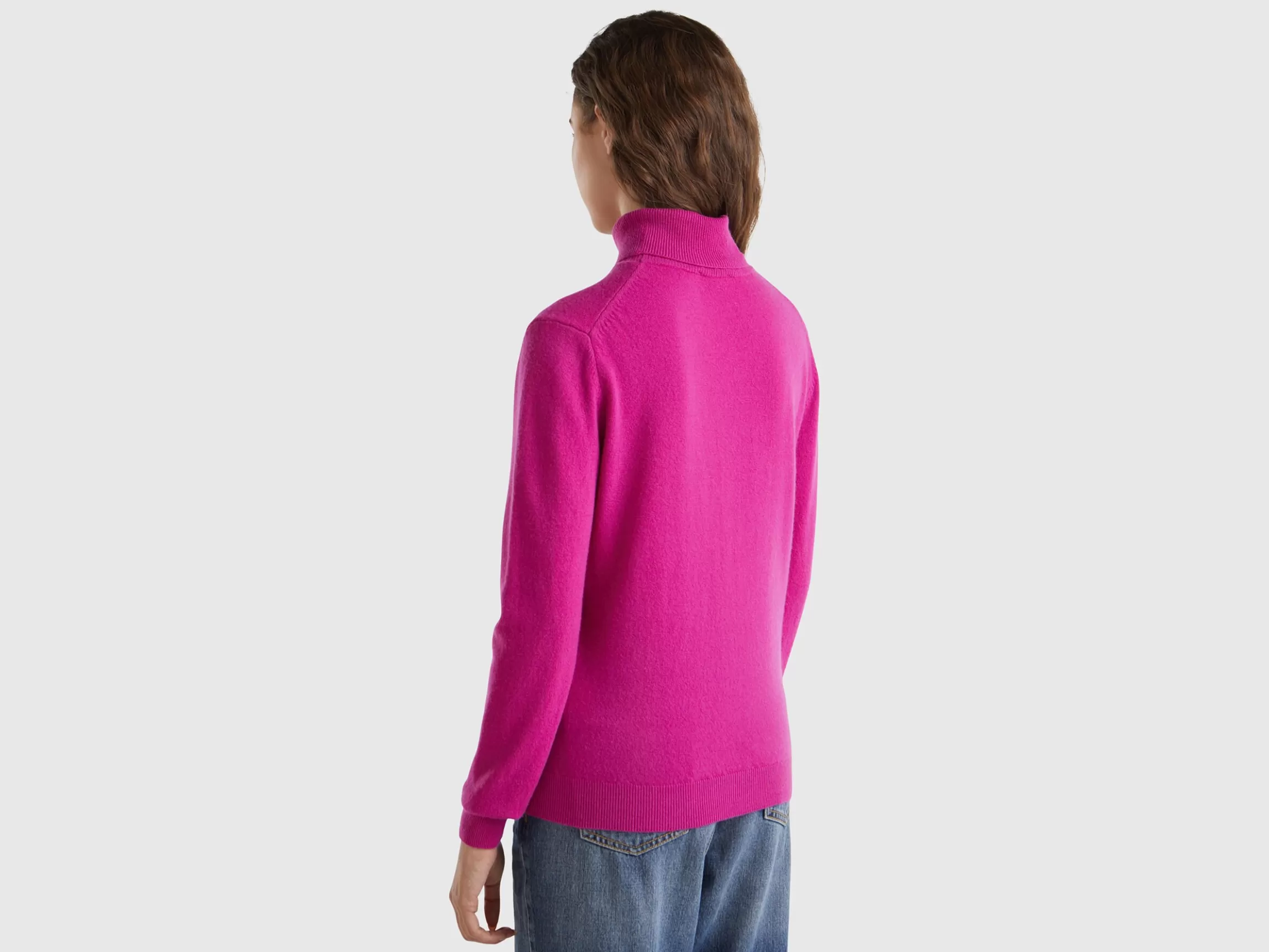 United Colors of Benetton Fuchsia turtleneck sweater in pure Merino wool