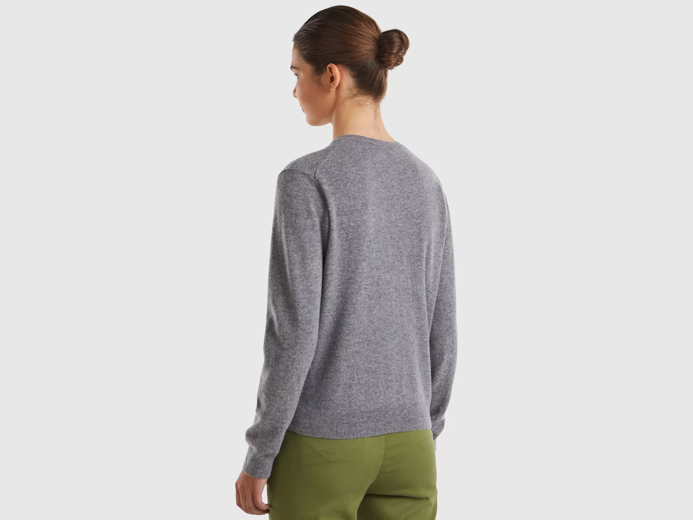 United Colors of Benetton Gray crew neck cardigan in pure Merino wool