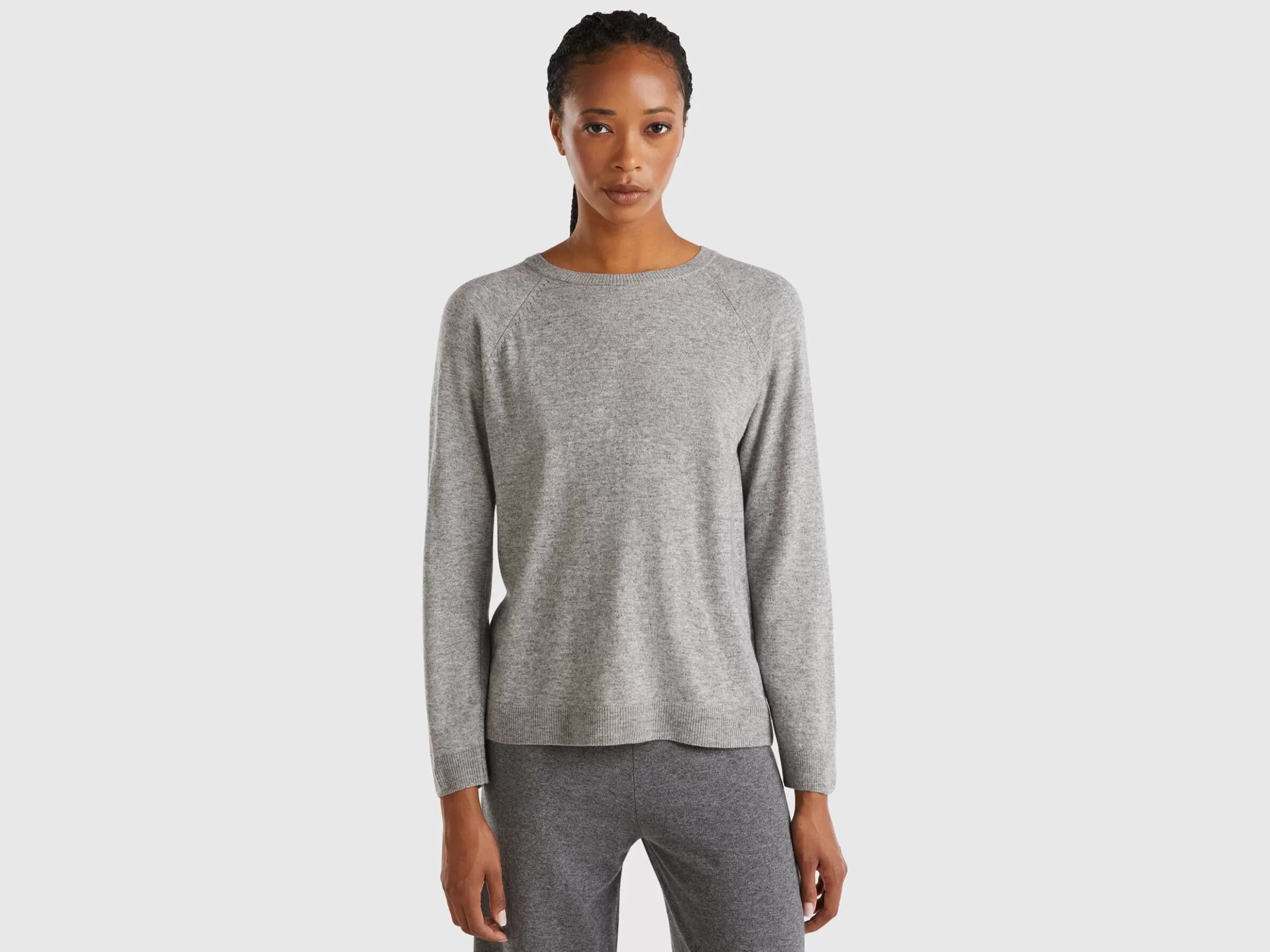 United Colors of Benetton Gray crew neck sweater in cashmere and wool blend