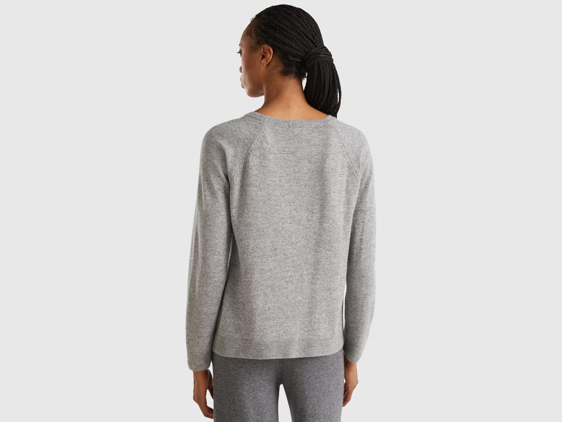 United Colors of Benetton Gray crew neck sweater in cashmere and wool blend