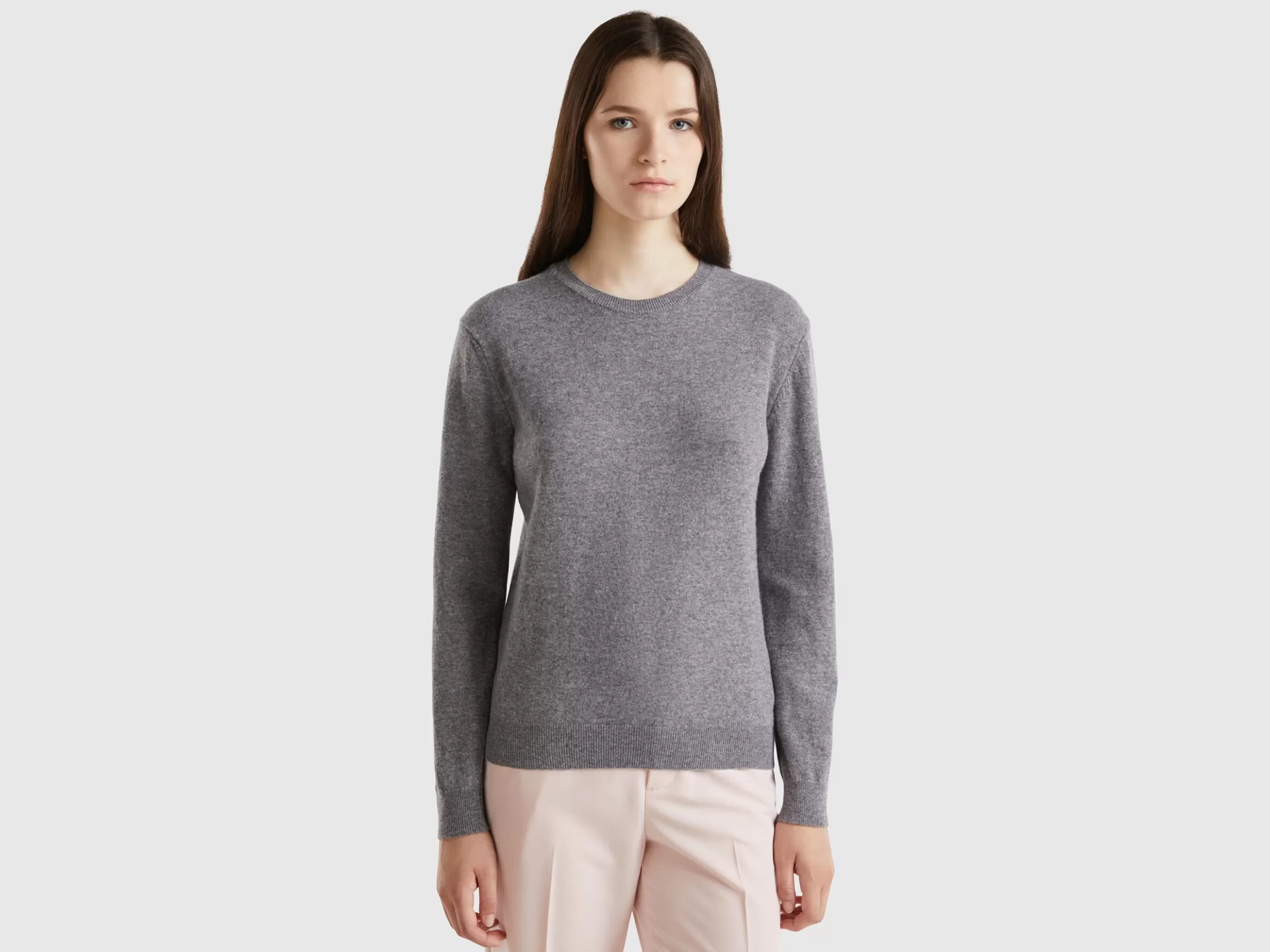 United Colors of Benetton Gray crew neck sweater in Merino wool