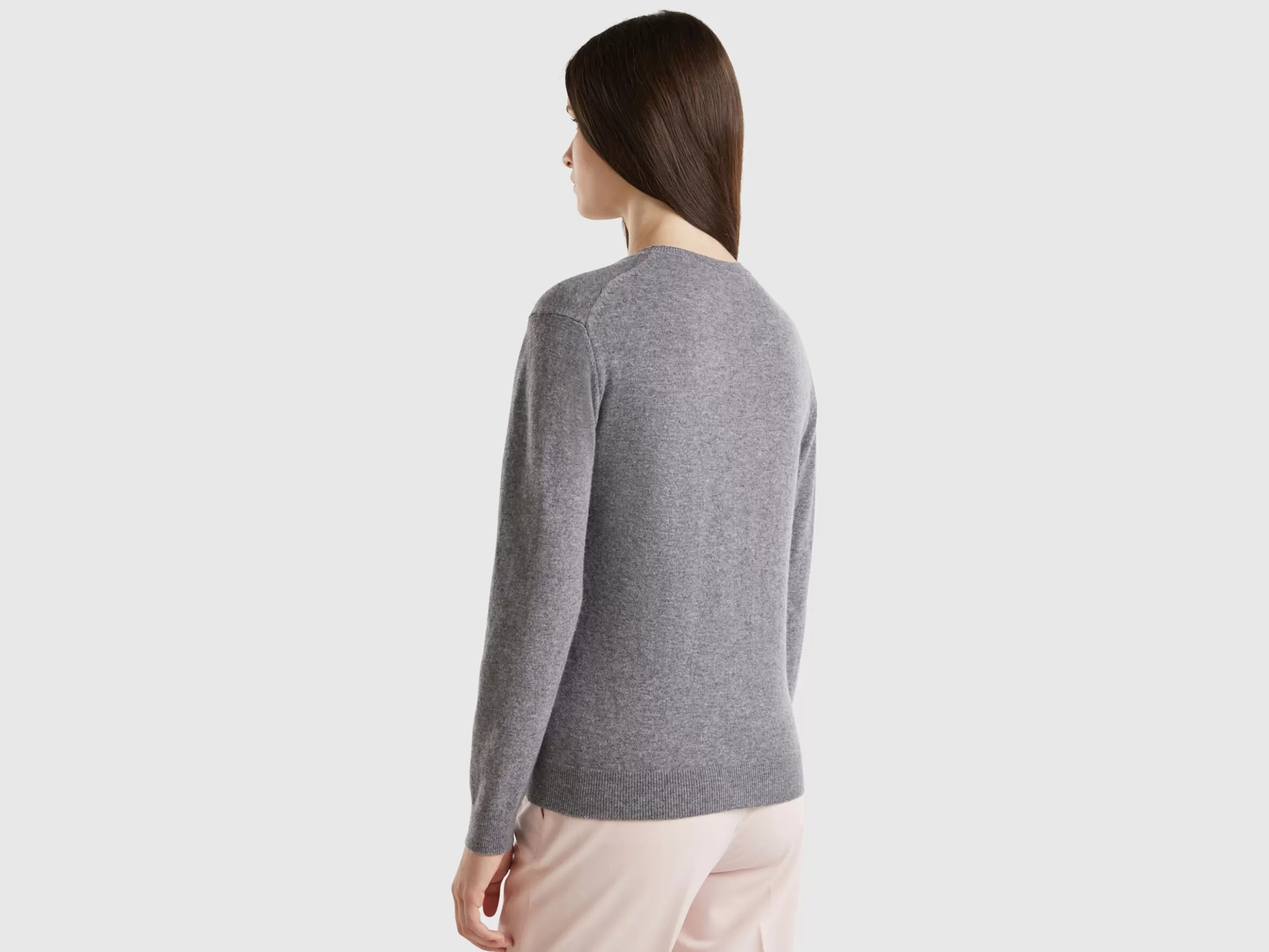 United Colors of Benetton Gray crew neck sweater in Merino wool