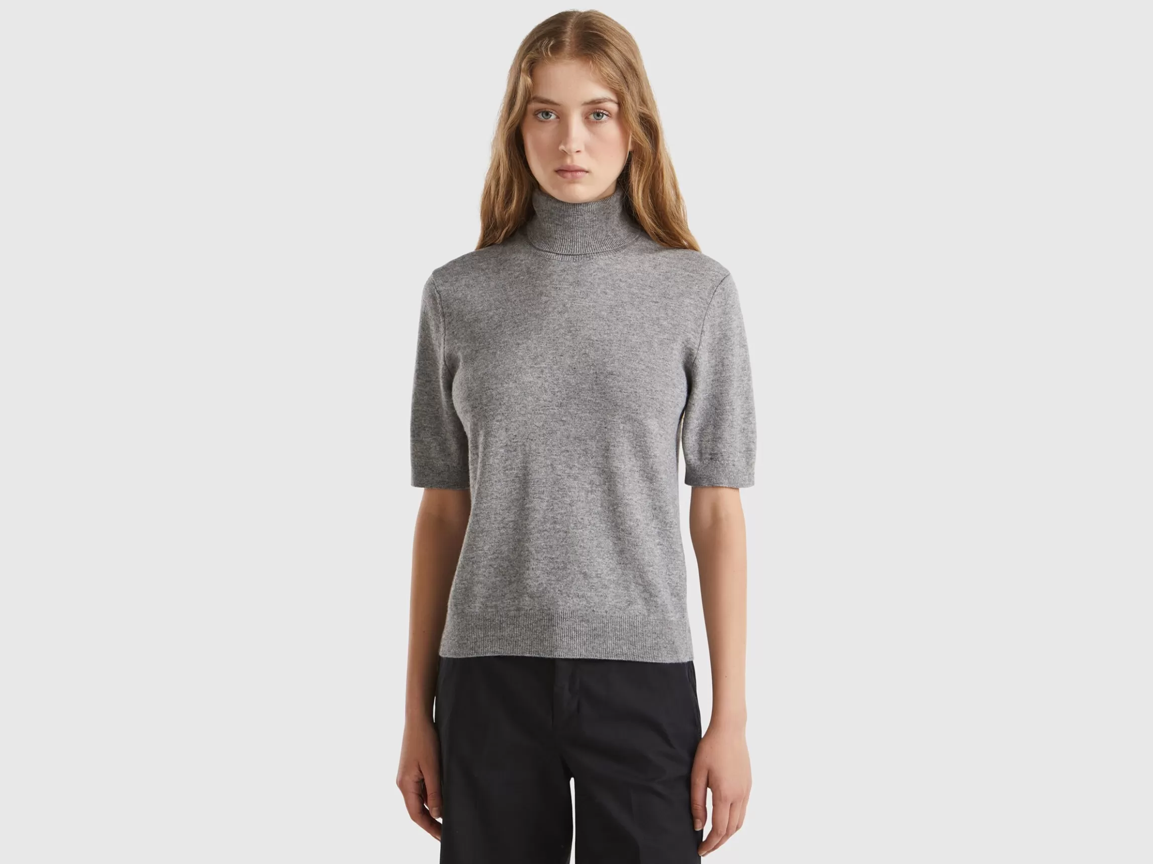 United Colors of Benetton Gray short sleeve turtleneck in cashmere blend