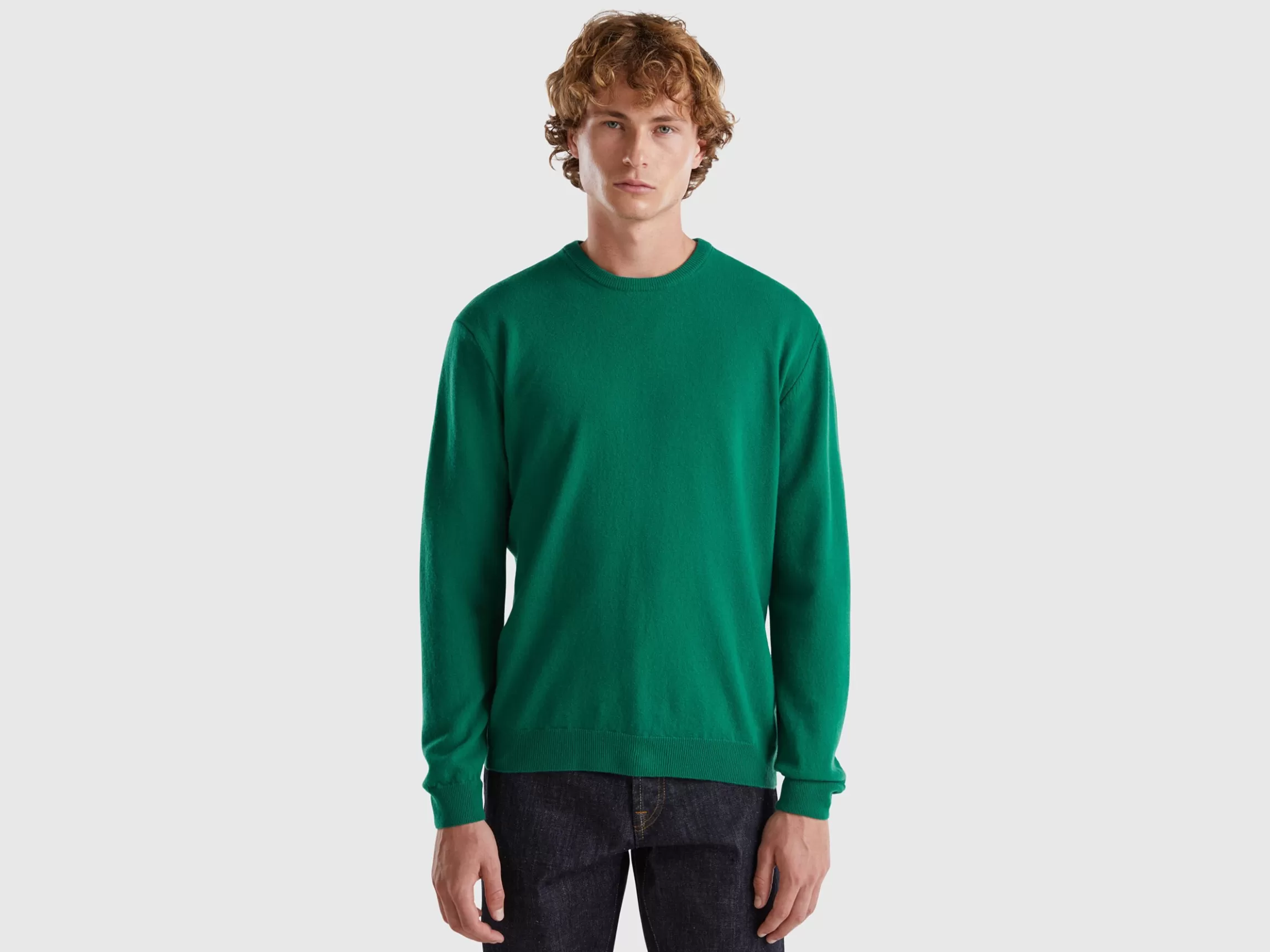 United Colors of Benetton Green crew neck sweater in pure Merino wool