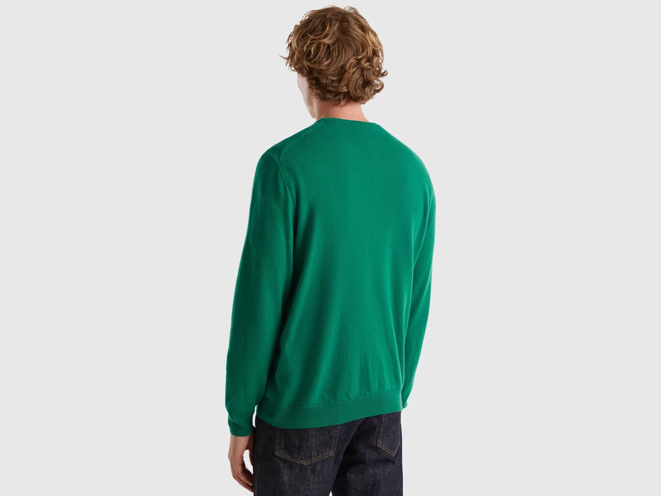 United Colors of Benetton Green crew neck sweater in pure Merino wool