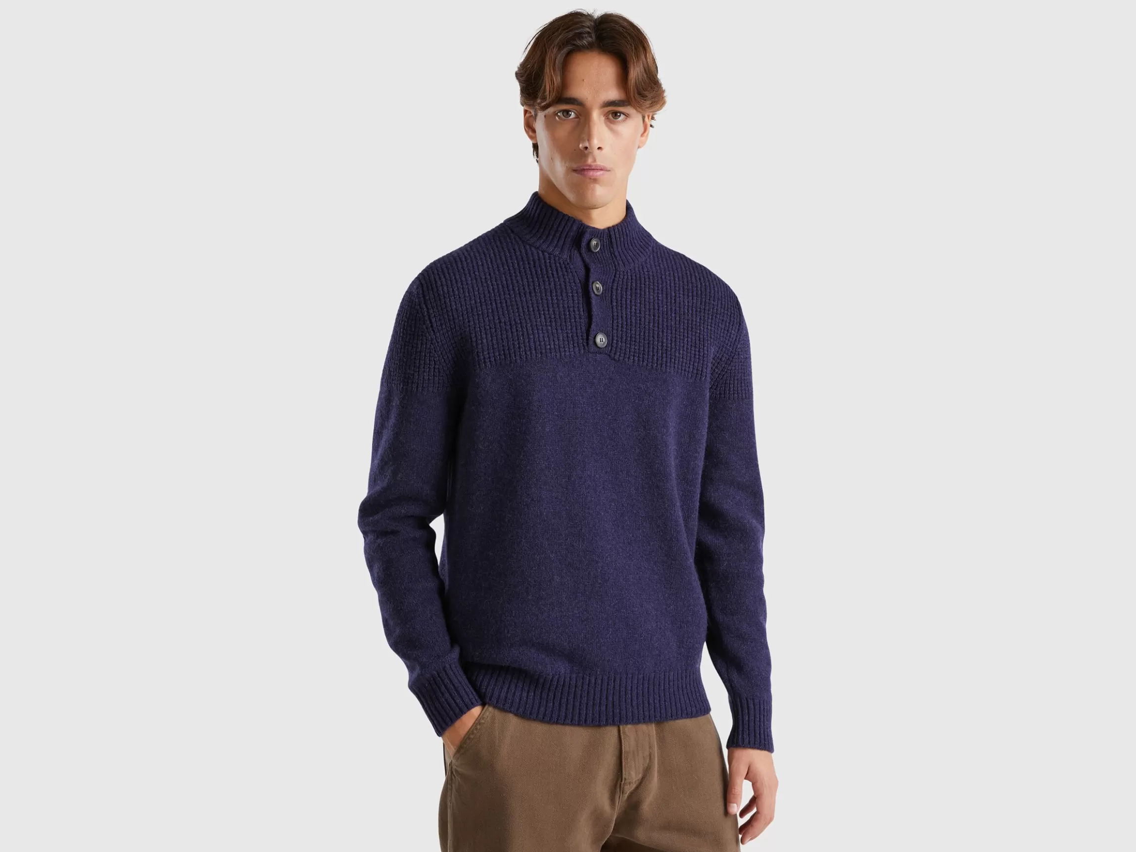 United Colors of Benetton High neck sweater in pure Shetland wool