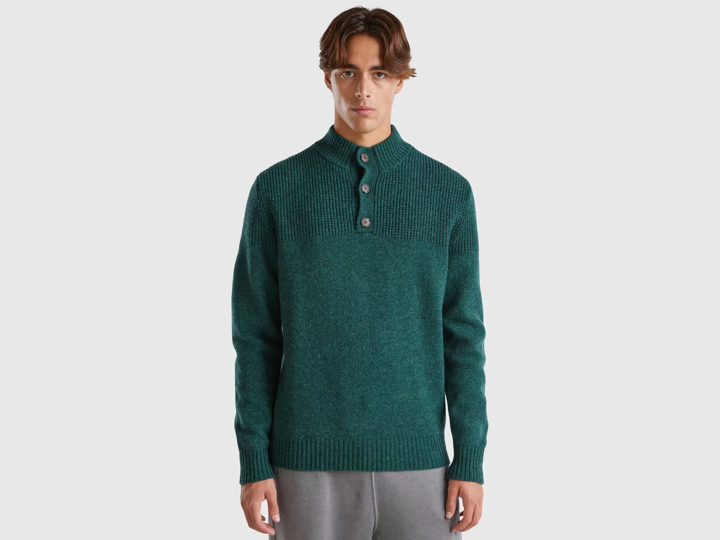 United Colors of Benetton High neck sweater in pure Shetland wool