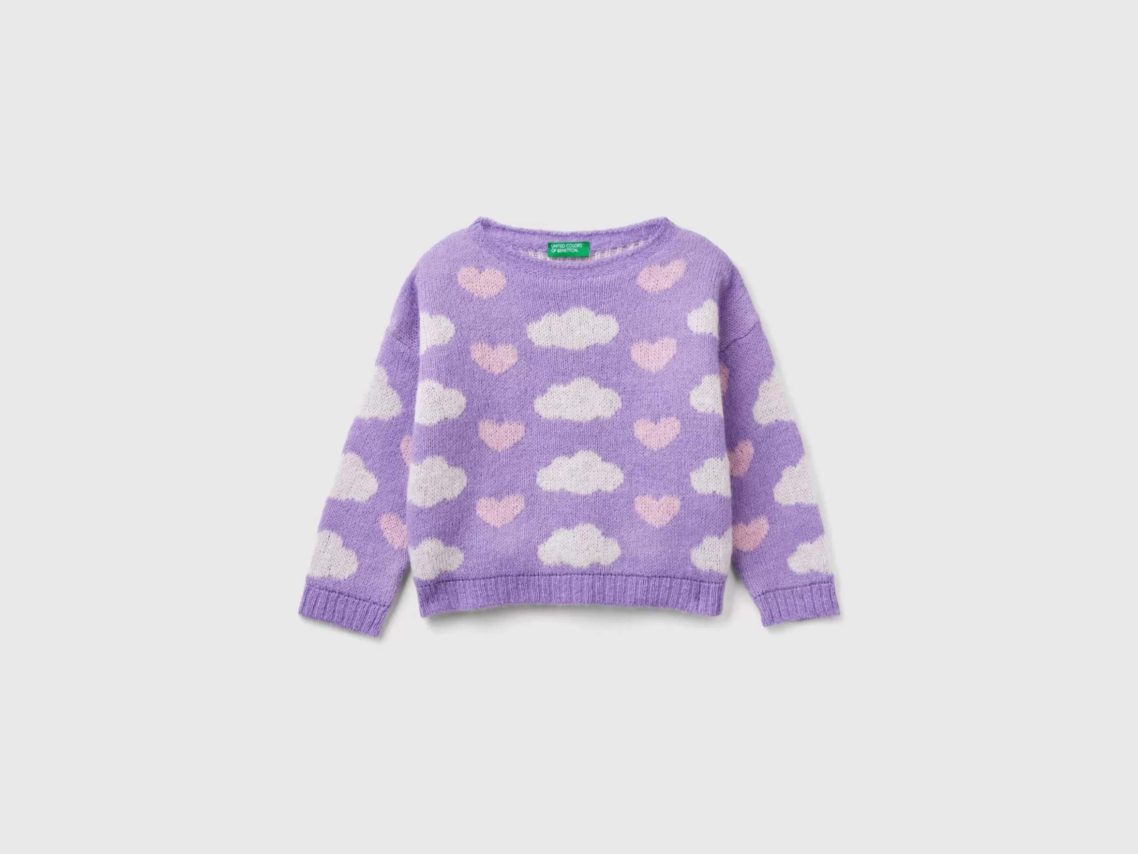 United Colors of Benetton Jacquard sweater with hearts and clouds