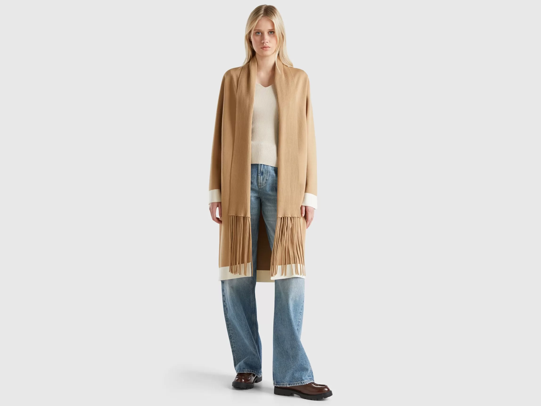 United Colors of Benetton Knit coat with fringe