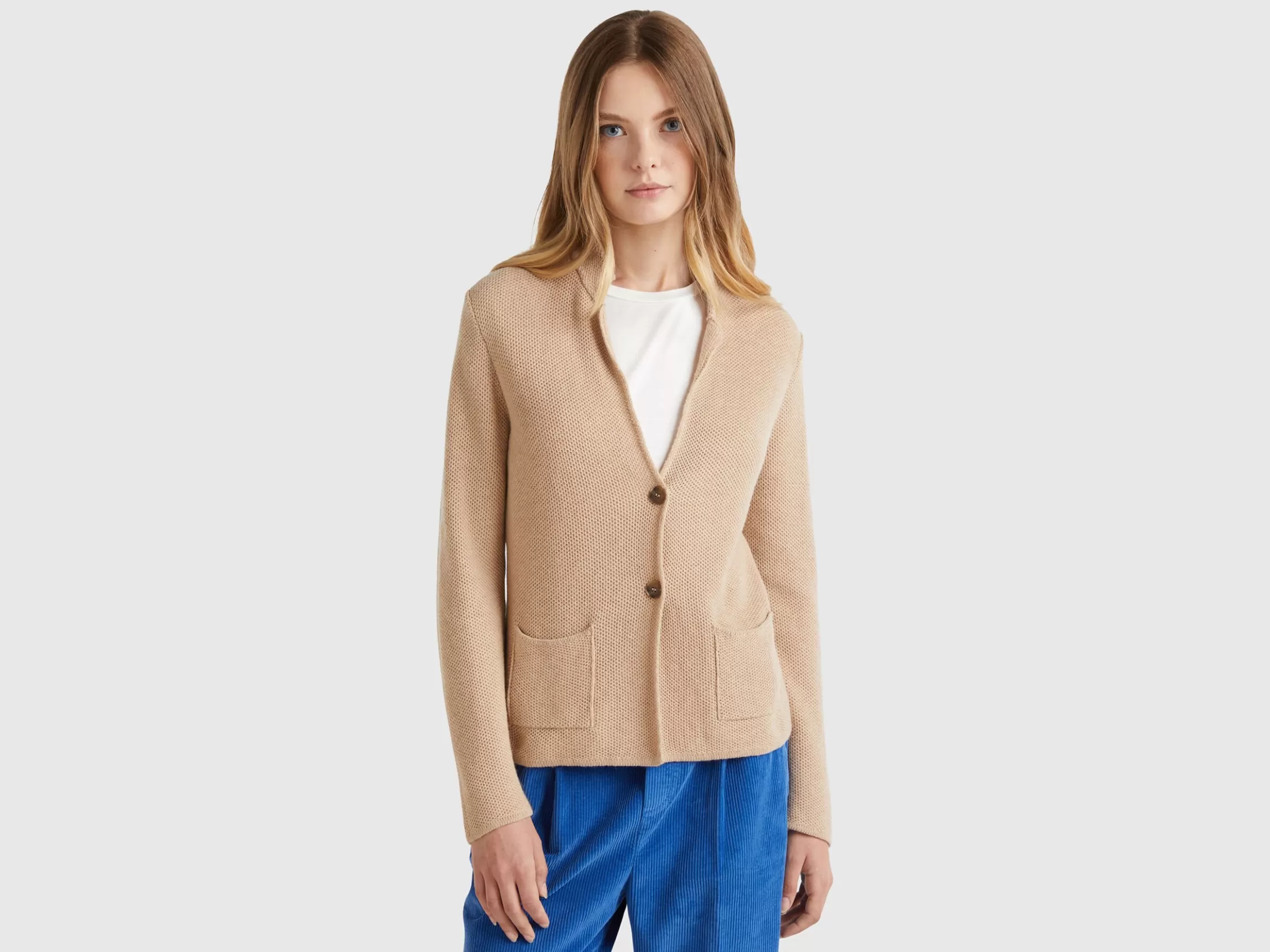 United Colors of Benetton Knit jacket in wool and cashmere blend