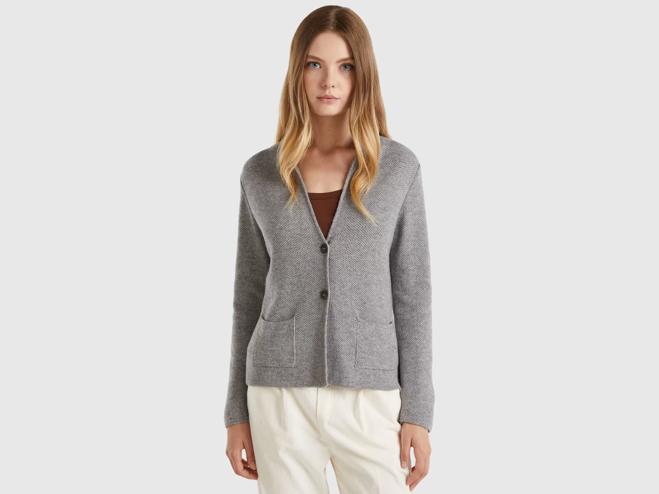 United Colors of Benetton Knit jacket in wool and cashmere blend