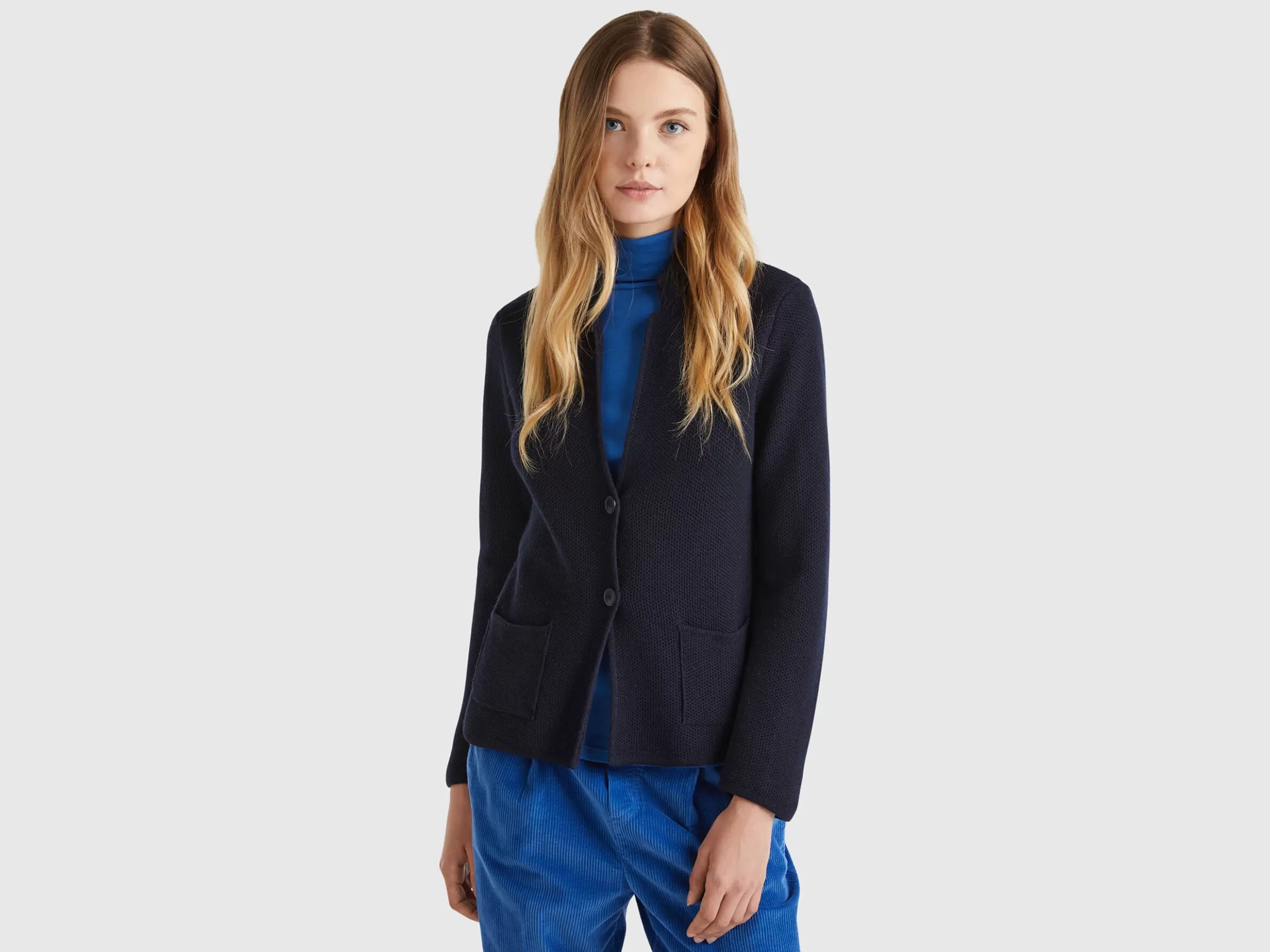 United Colors of Benetton Knit jacket in wool and cashmere blend