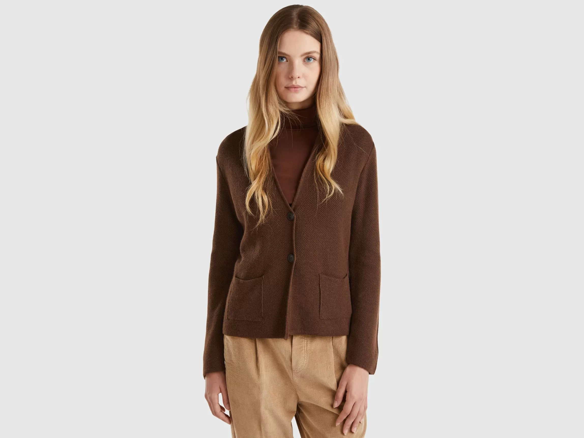 United Colors of Benetton Knit jacket in wool and cashmere blend