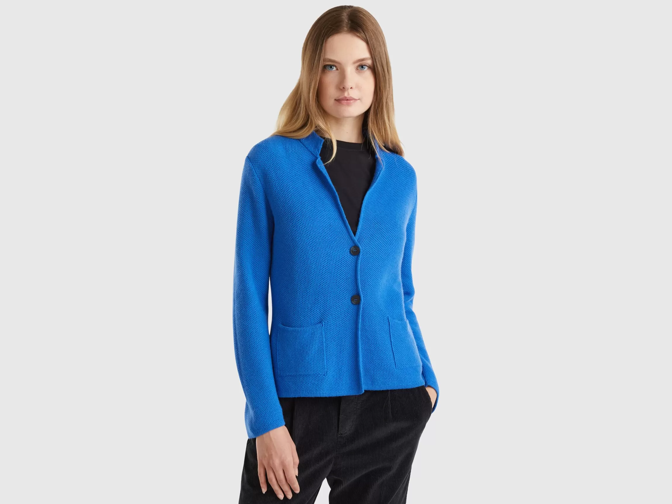 United Colors of Benetton Knit jacket in wool and cashmere blend