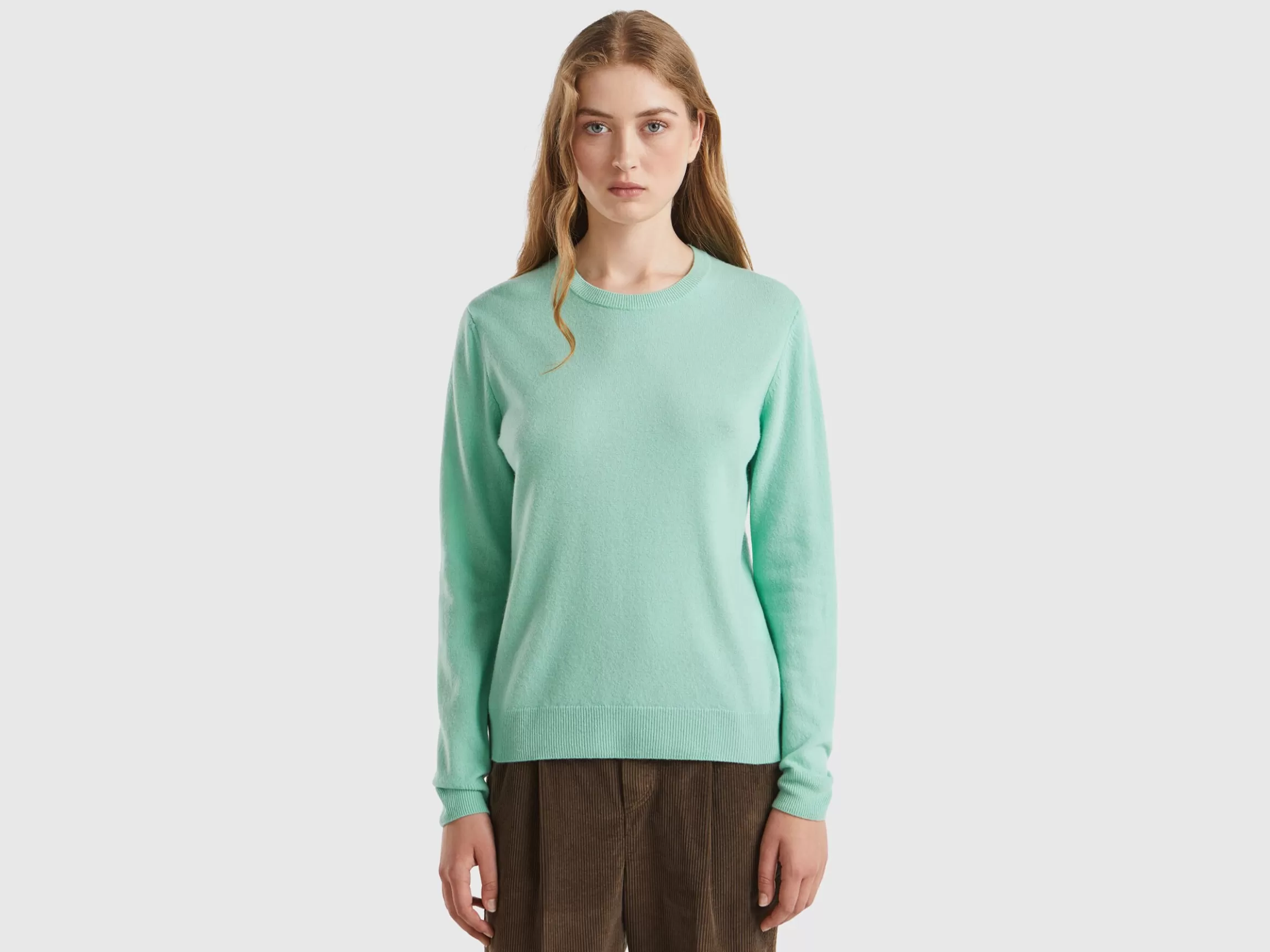 United Colors of Benetton Light teal crew neck sweater in pure Merino wool