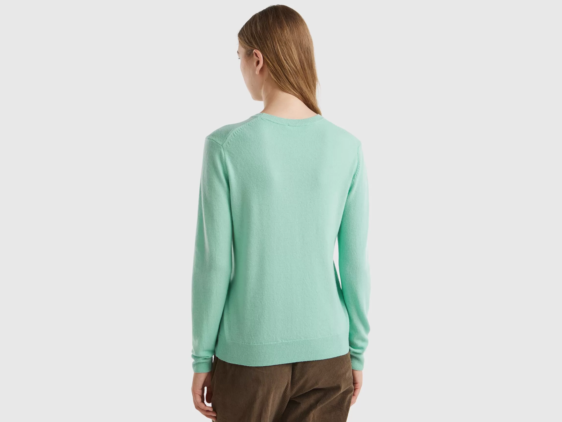 United Colors of Benetton Light teal crew neck sweater in pure Merino wool