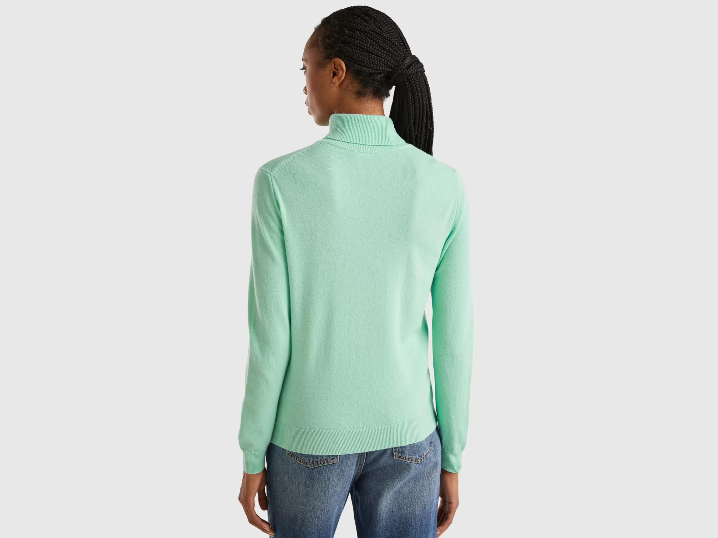 United Colors of Benetton Light teal turtleneck sweater in pure Merino wool