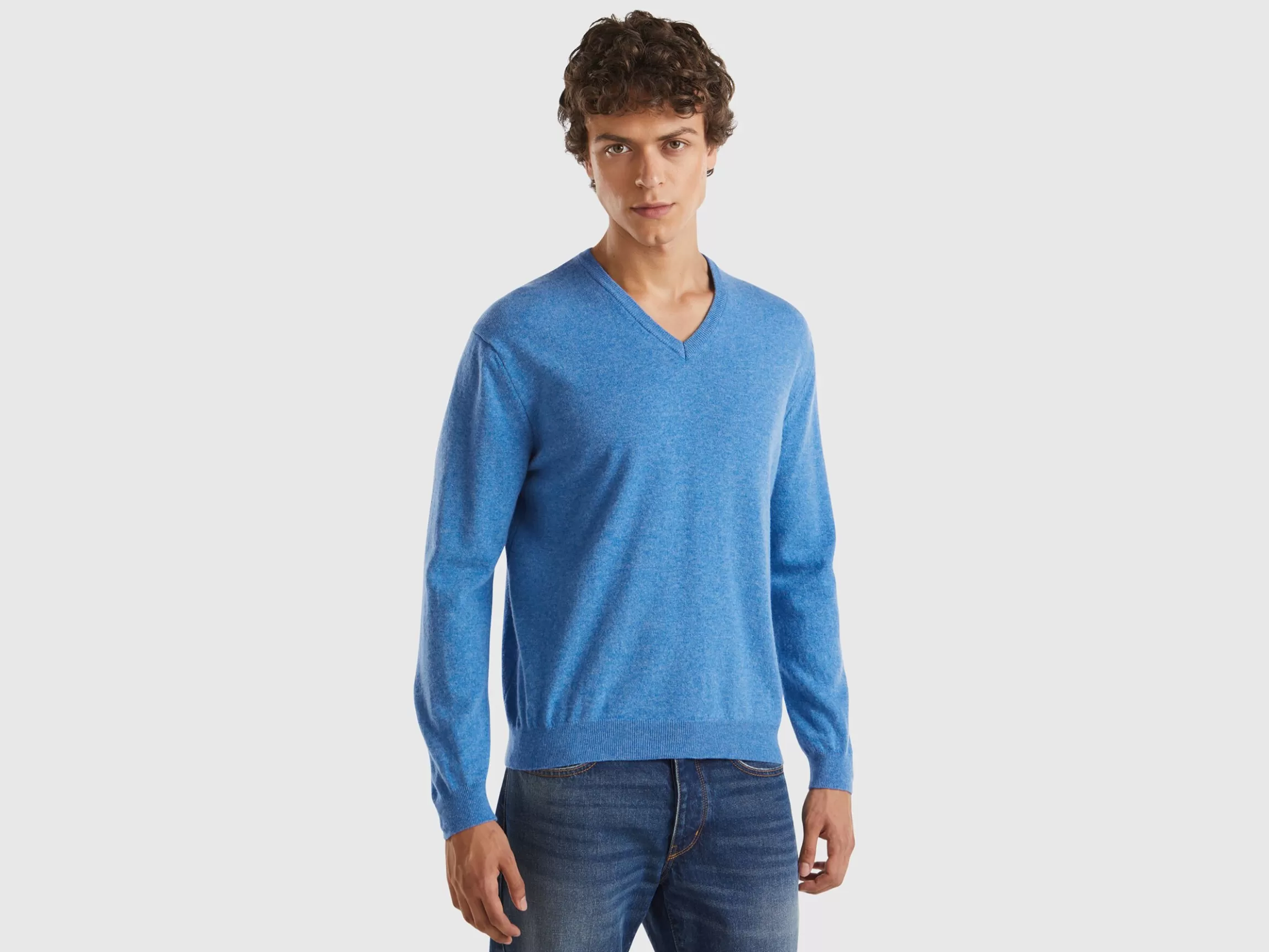 United Colors of Benetton Marl V-neck sweater in pure Merino Wool