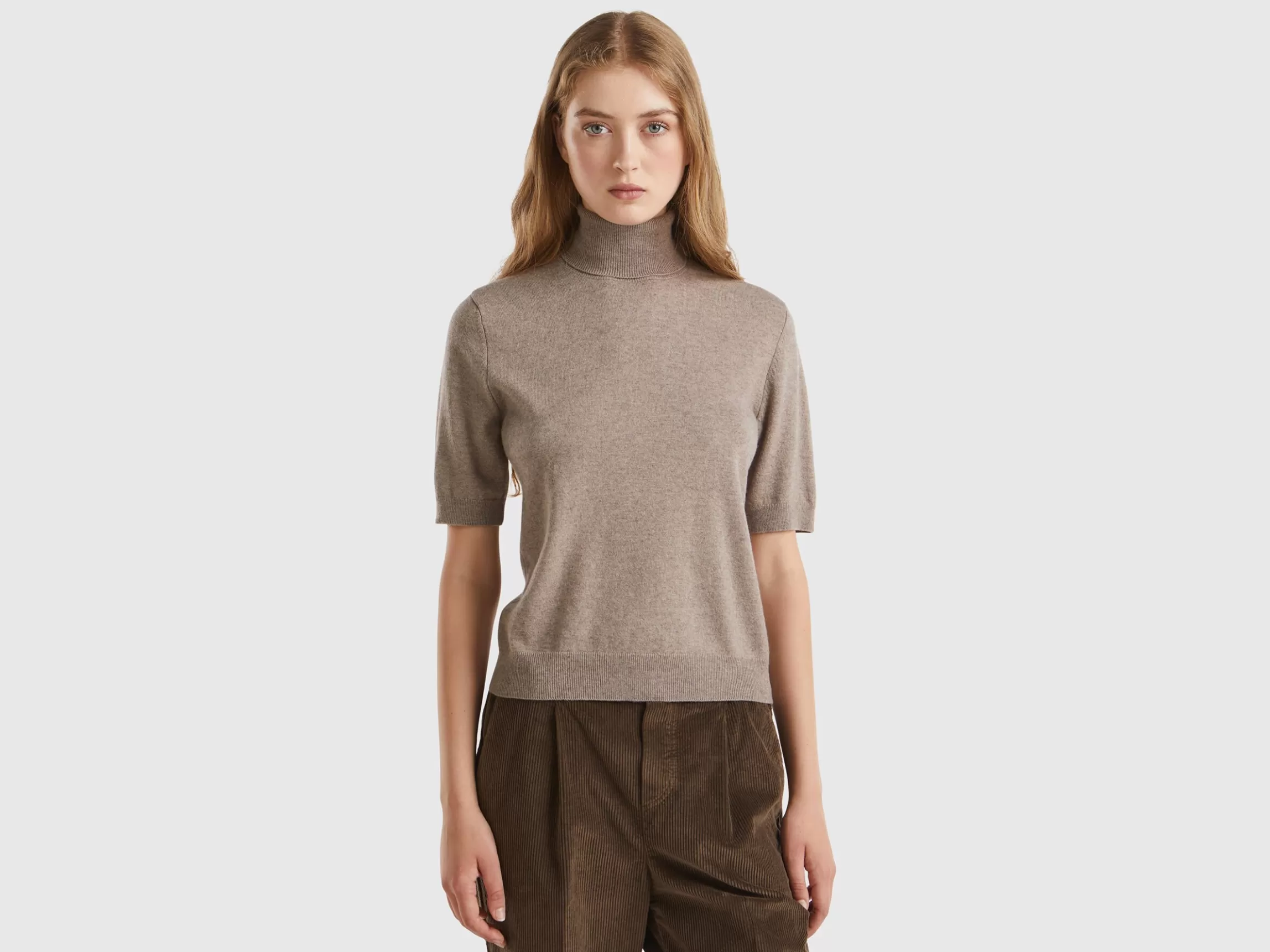 United Colors of Benetton Marl short sleeve turtleneck in cashmere blend