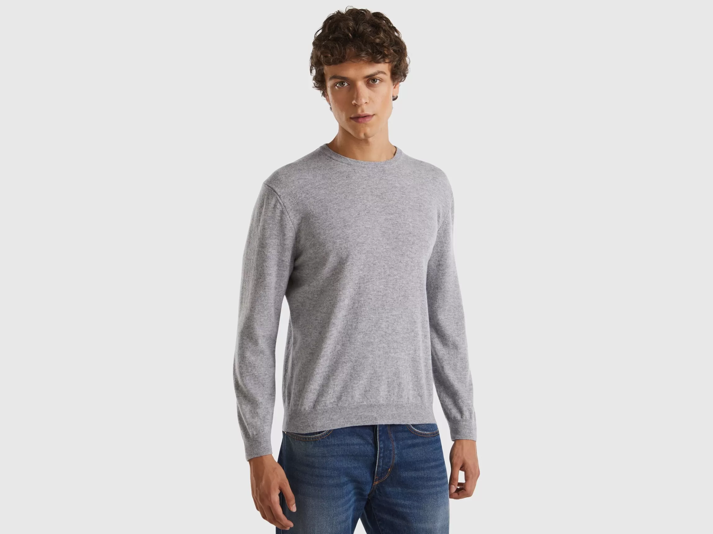 United Colors of Benetton Marl gray crew neck sweater in pure Merino wool