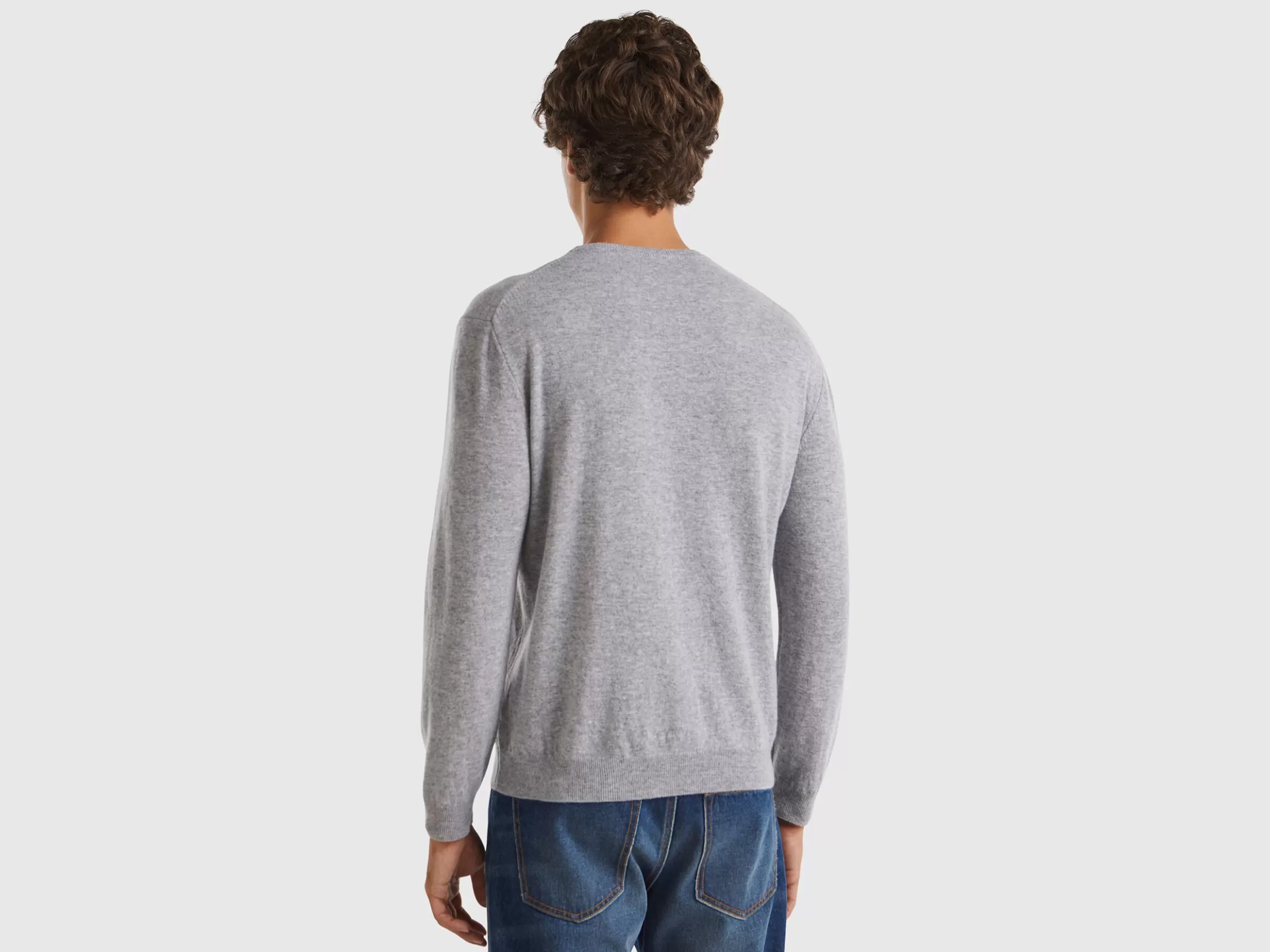 United Colors of Benetton Marl gray crew neck sweater in pure Merino wool