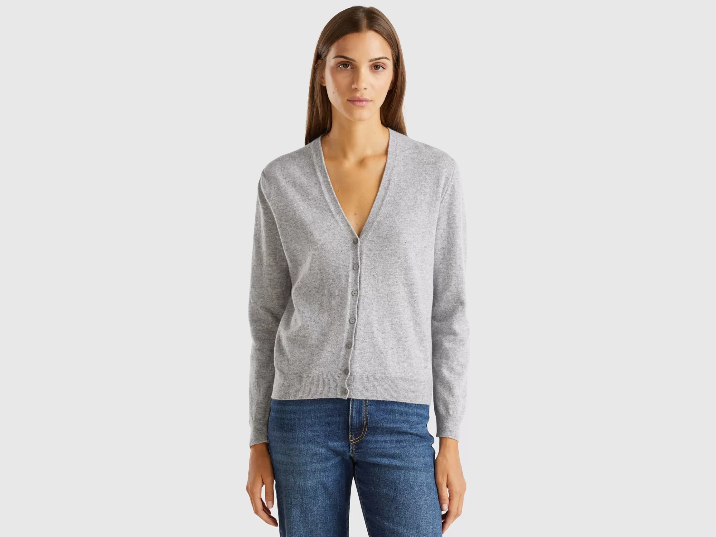 United Colors of Benetton Marl gray V-neck cardigan in pure Merino wool