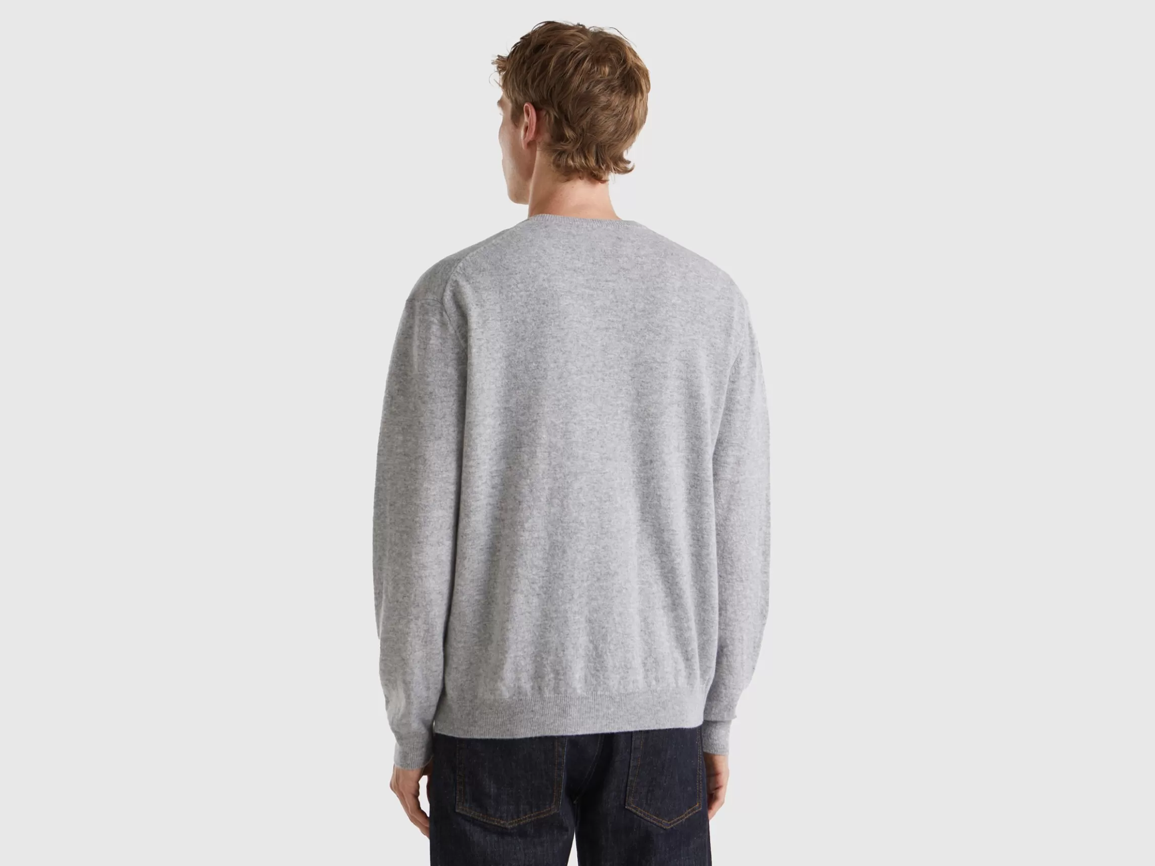 United Colors of Benetton Marl gray V-neck sweater in pure Merino wool