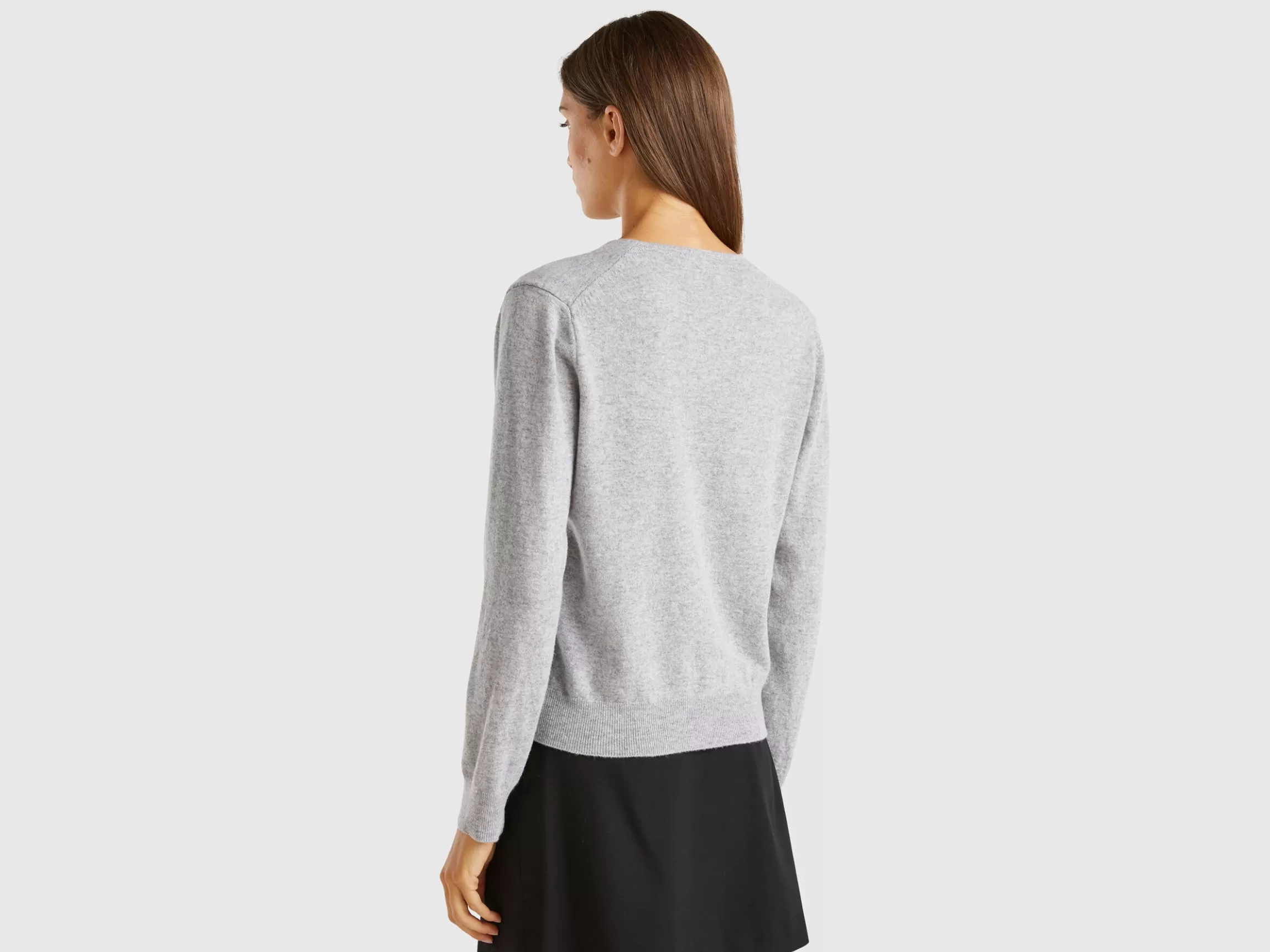 United Colors of Benetton Marl gray V-neck sweater in pure Merino wool