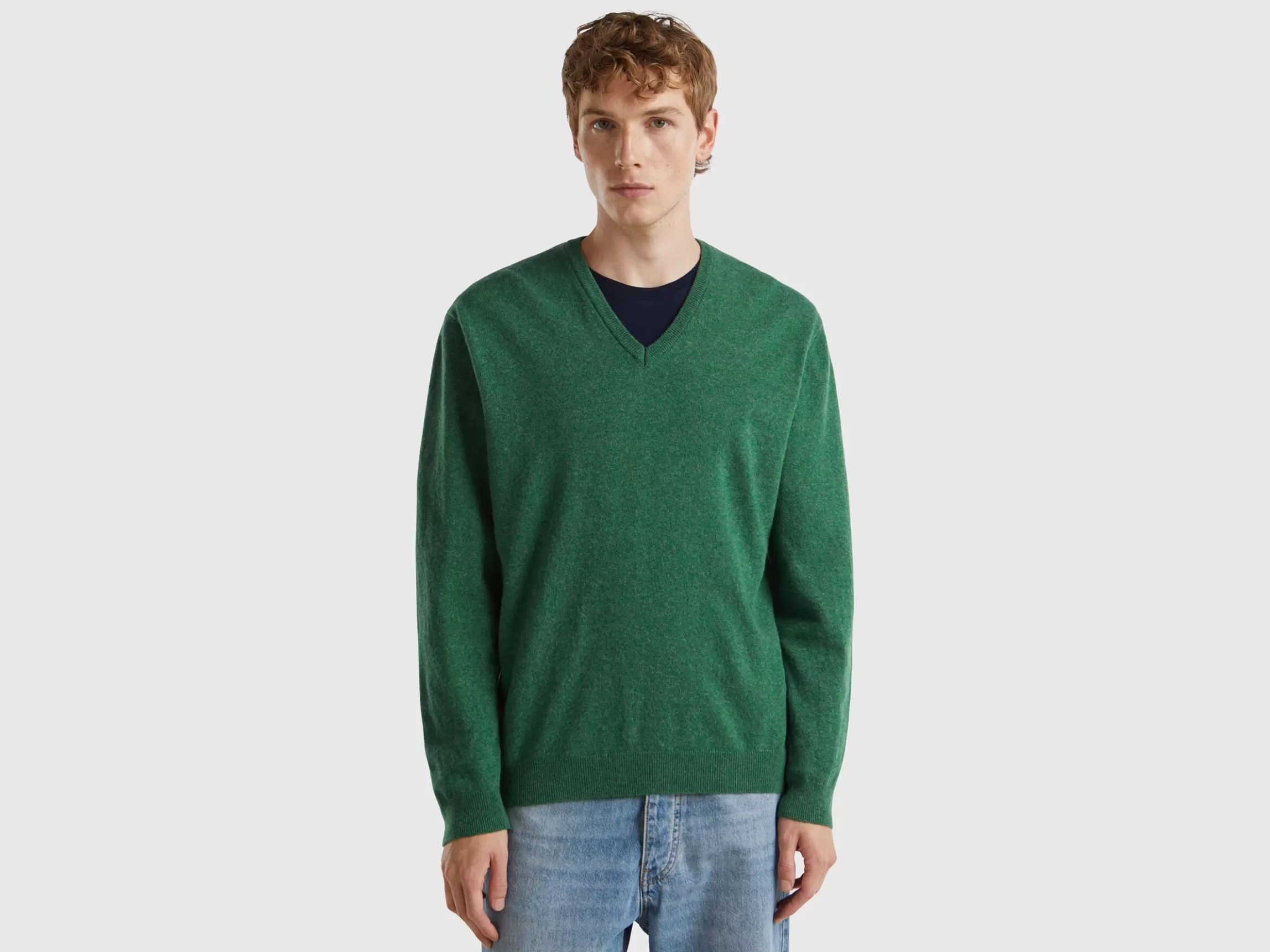 United Colors of Benetton Marl V-neck sweater in pure Merino wool