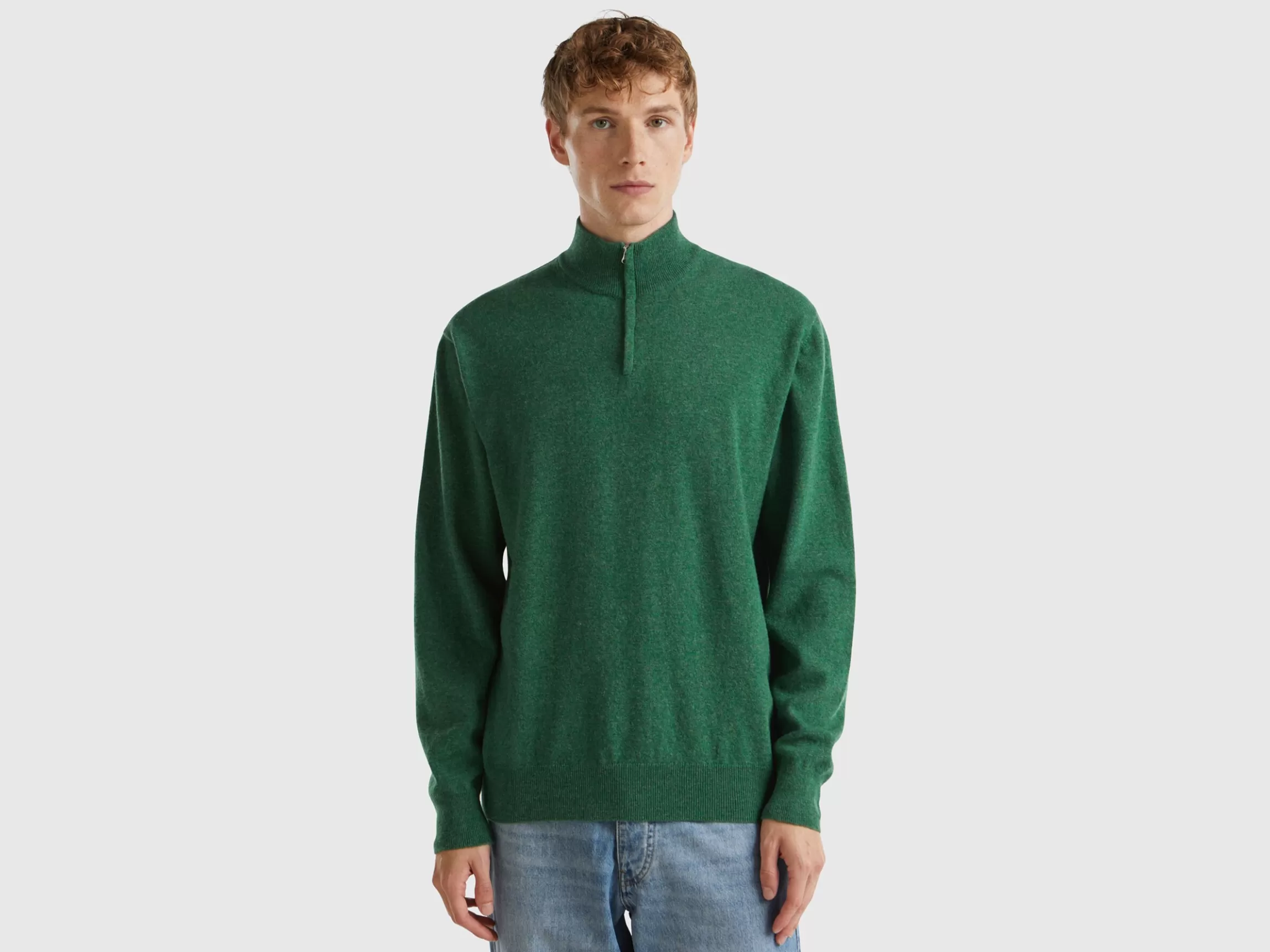 United Colors of Benetton Marl zip-up sweater in 100% Merino wool