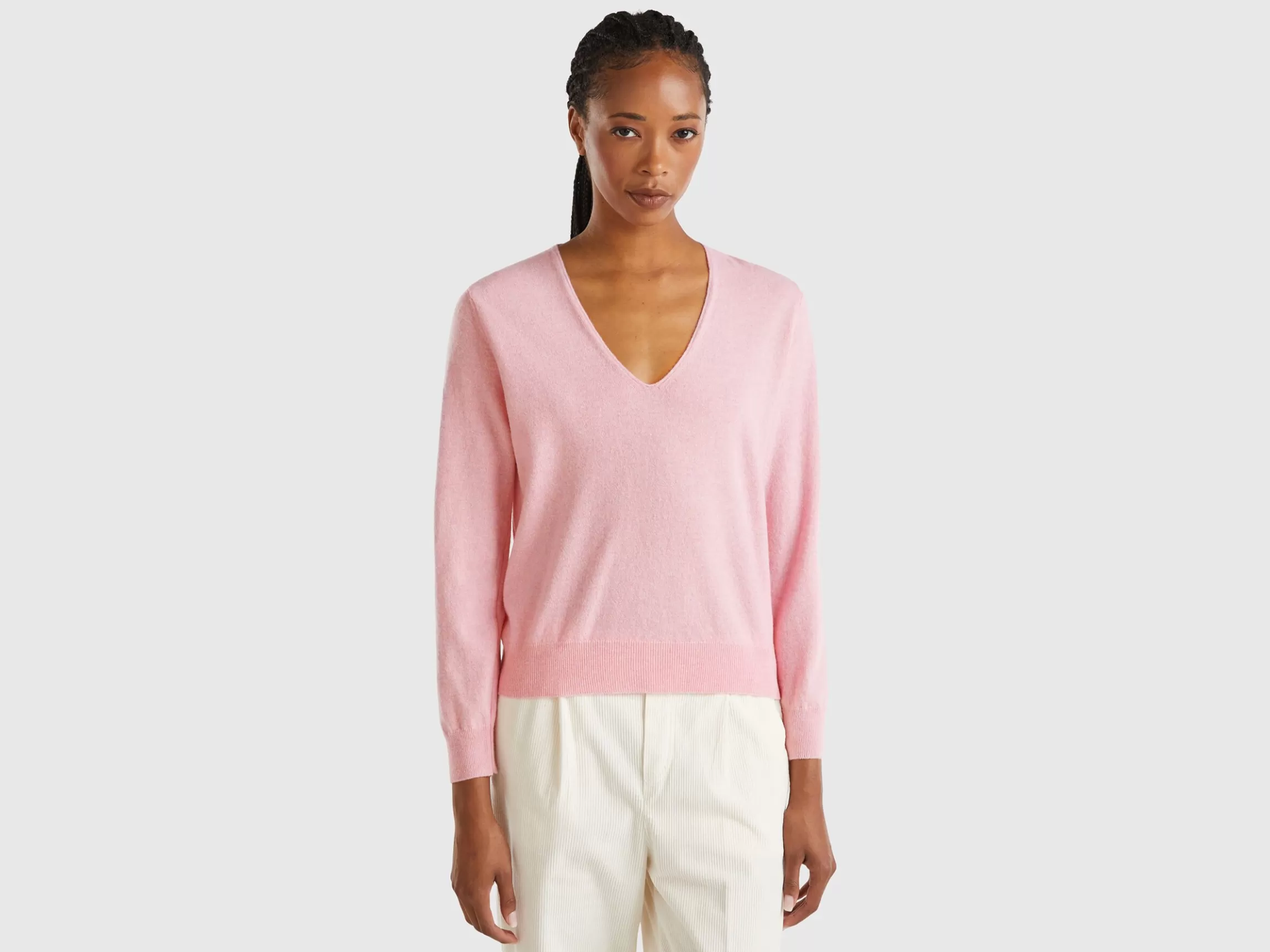 United Colors of Benetton Marl V-neck sweater in pure Merino wool