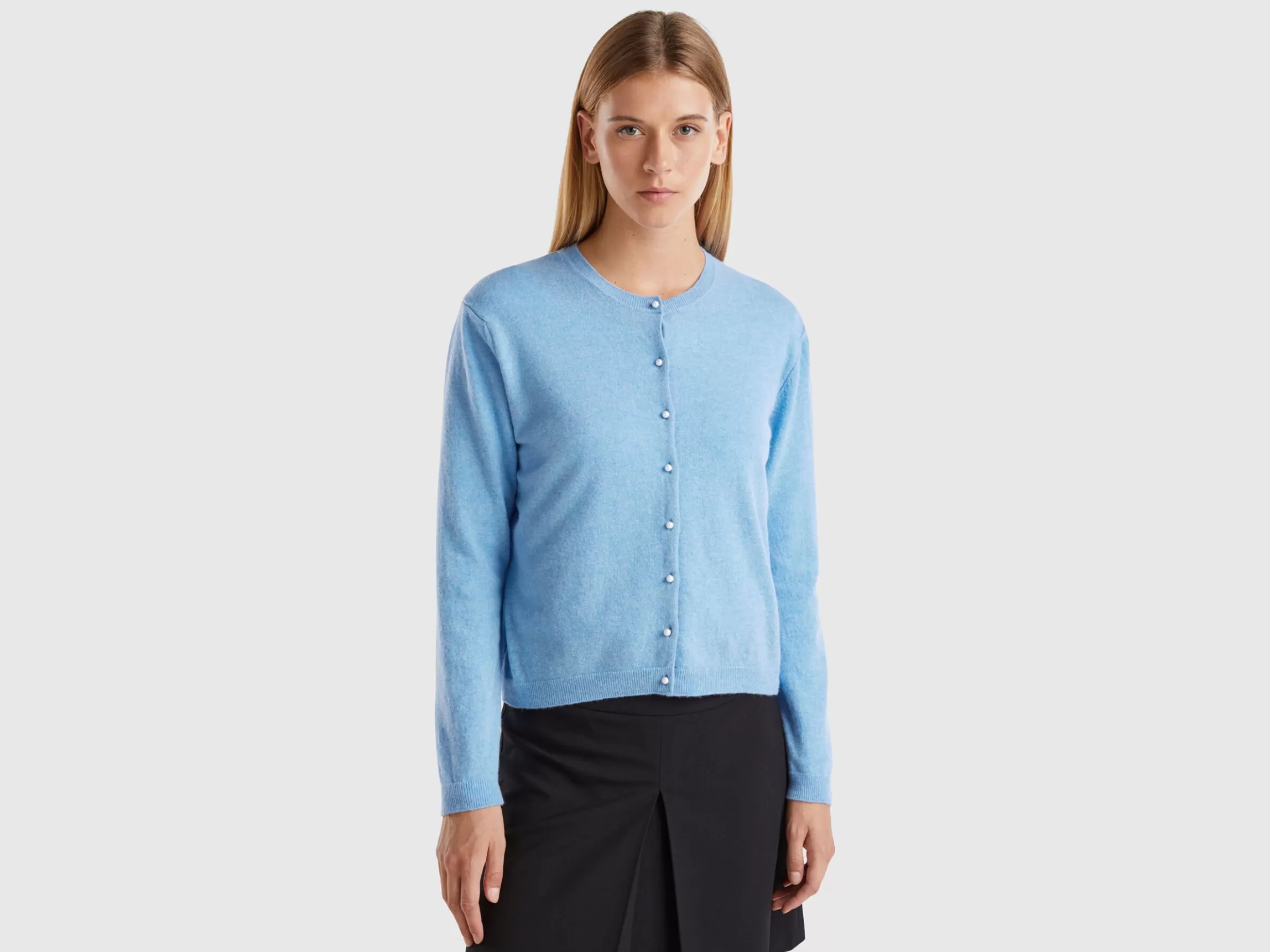 United Colors of Benetton Marl sky blue cardigan in pure Merino wool