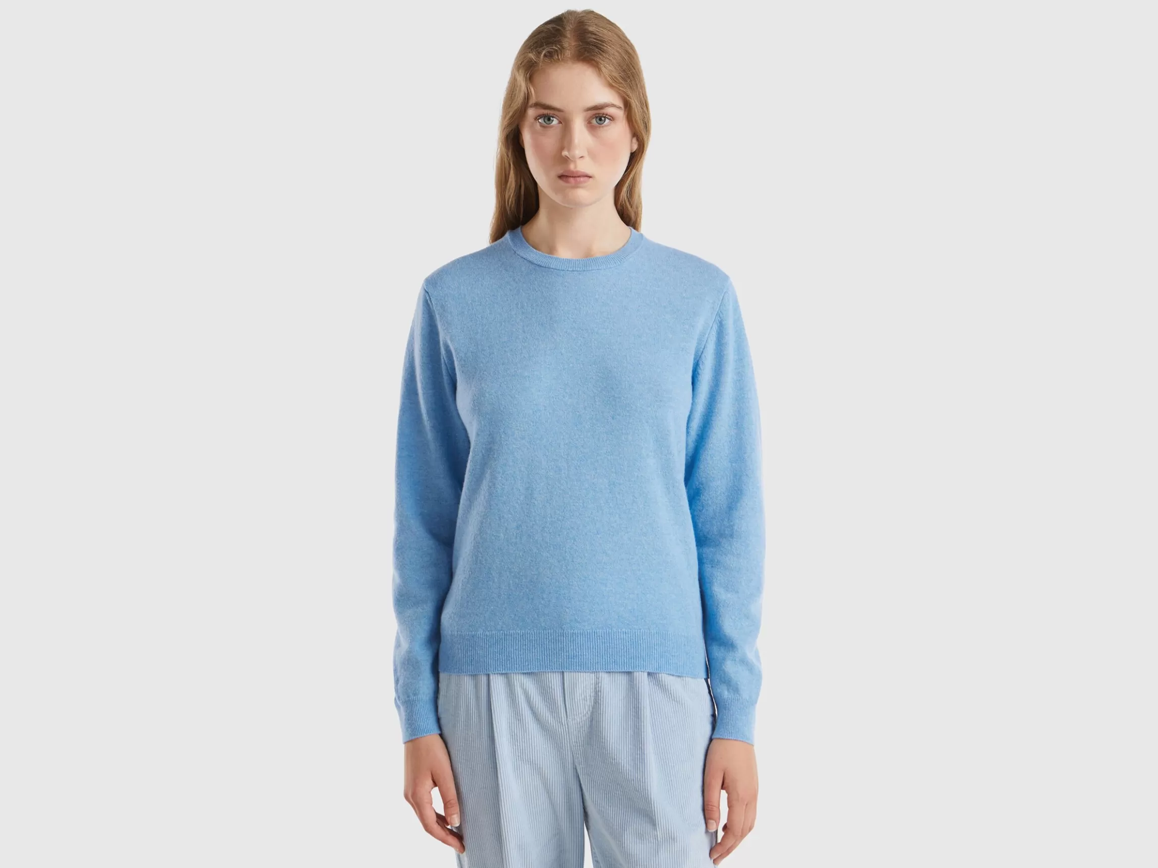 United Colors of Benetton Marl sky blue crew neck sweater in pure Merino wool