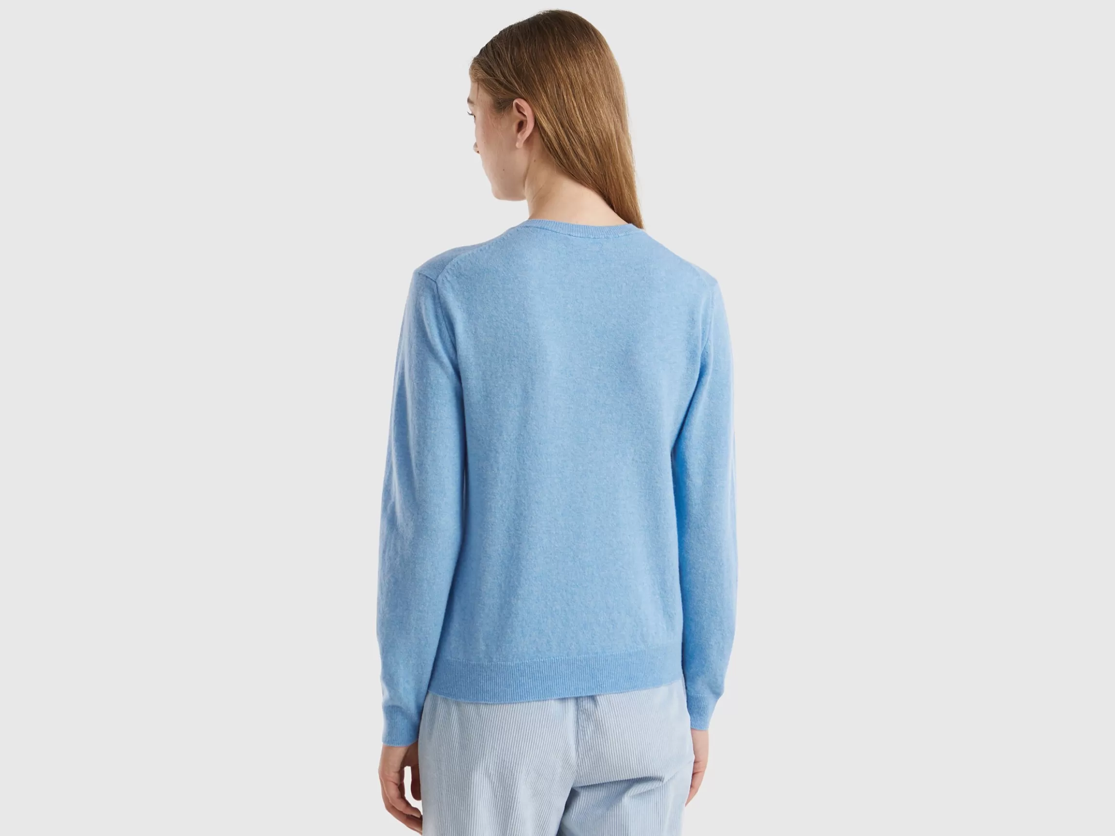 United Colors of Benetton Marl sky blue crew neck sweater in pure Merino wool