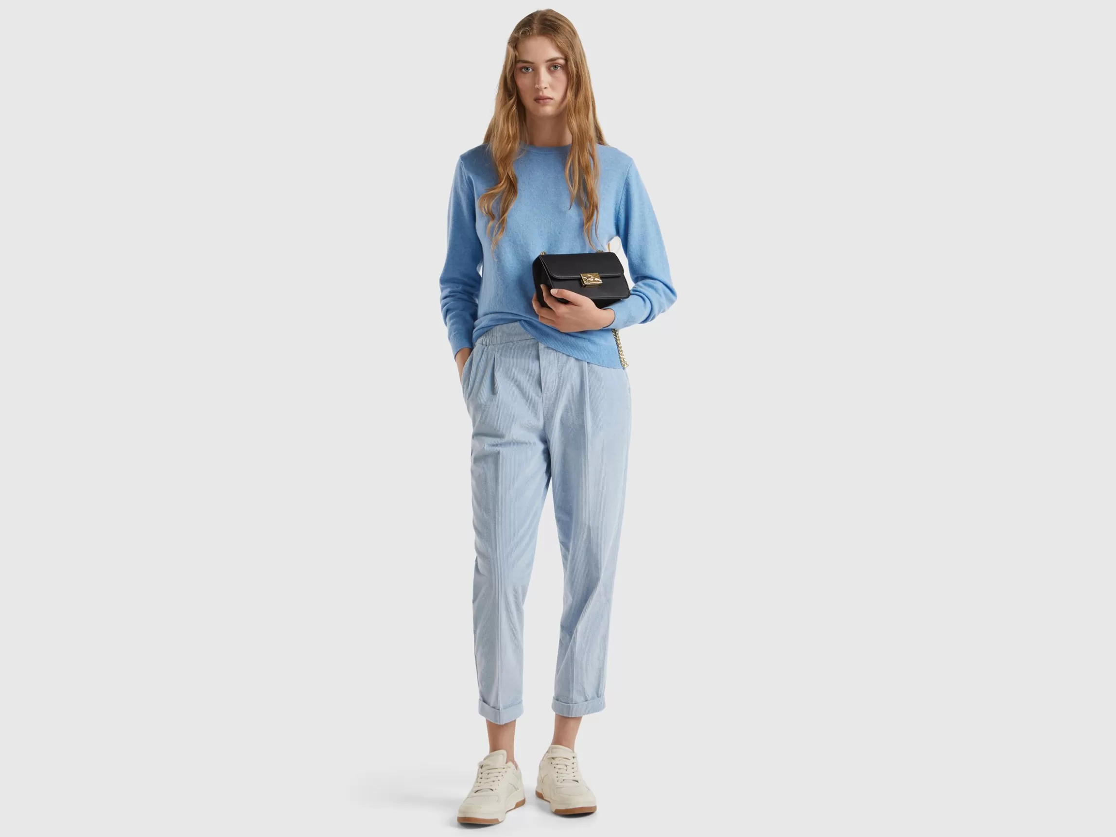 United Colors of Benetton Marl sky blue crew neck sweater in pure Merino wool