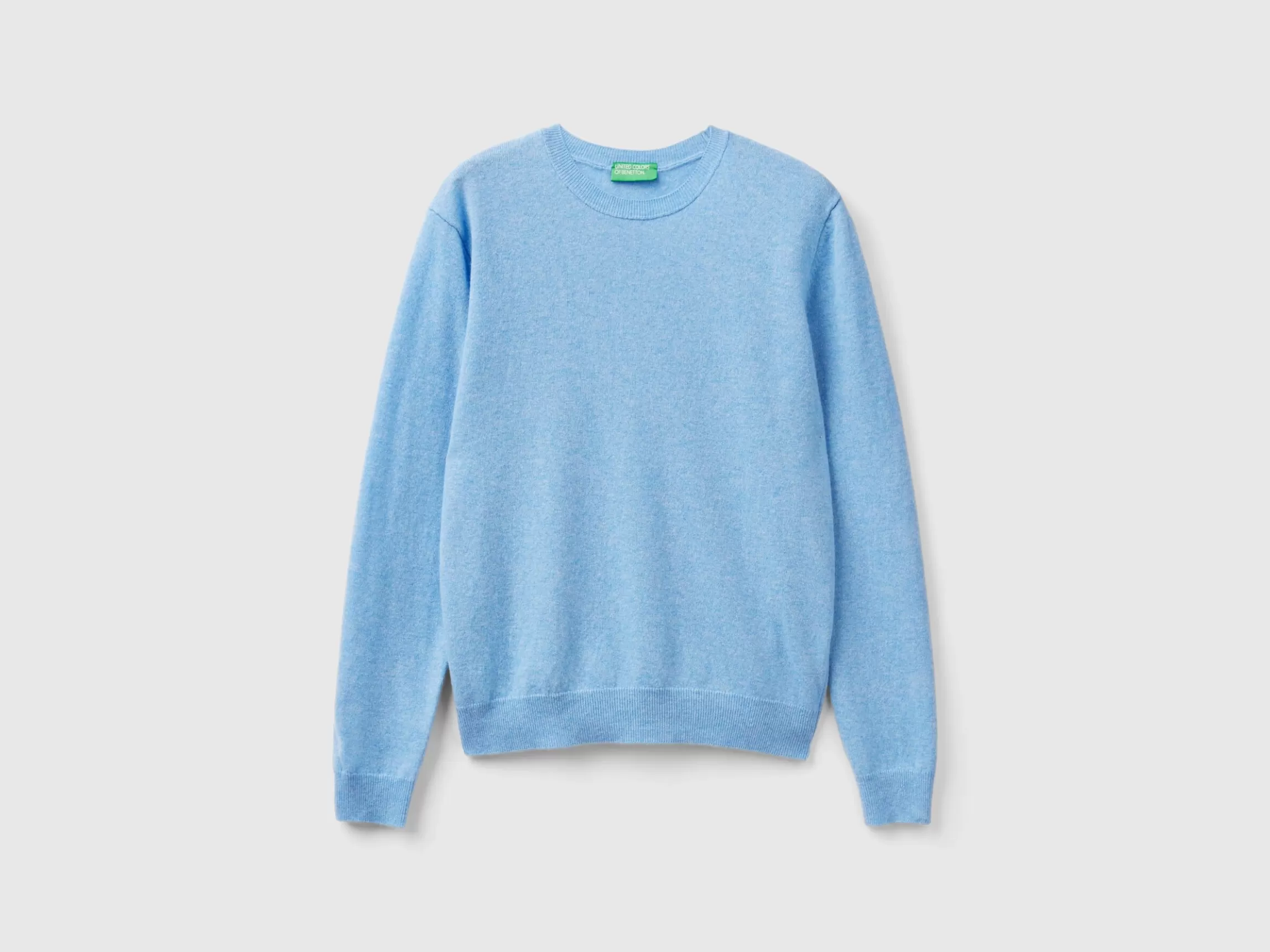 United Colors of Benetton Marl sky blue crew neck sweater in pure Merino wool