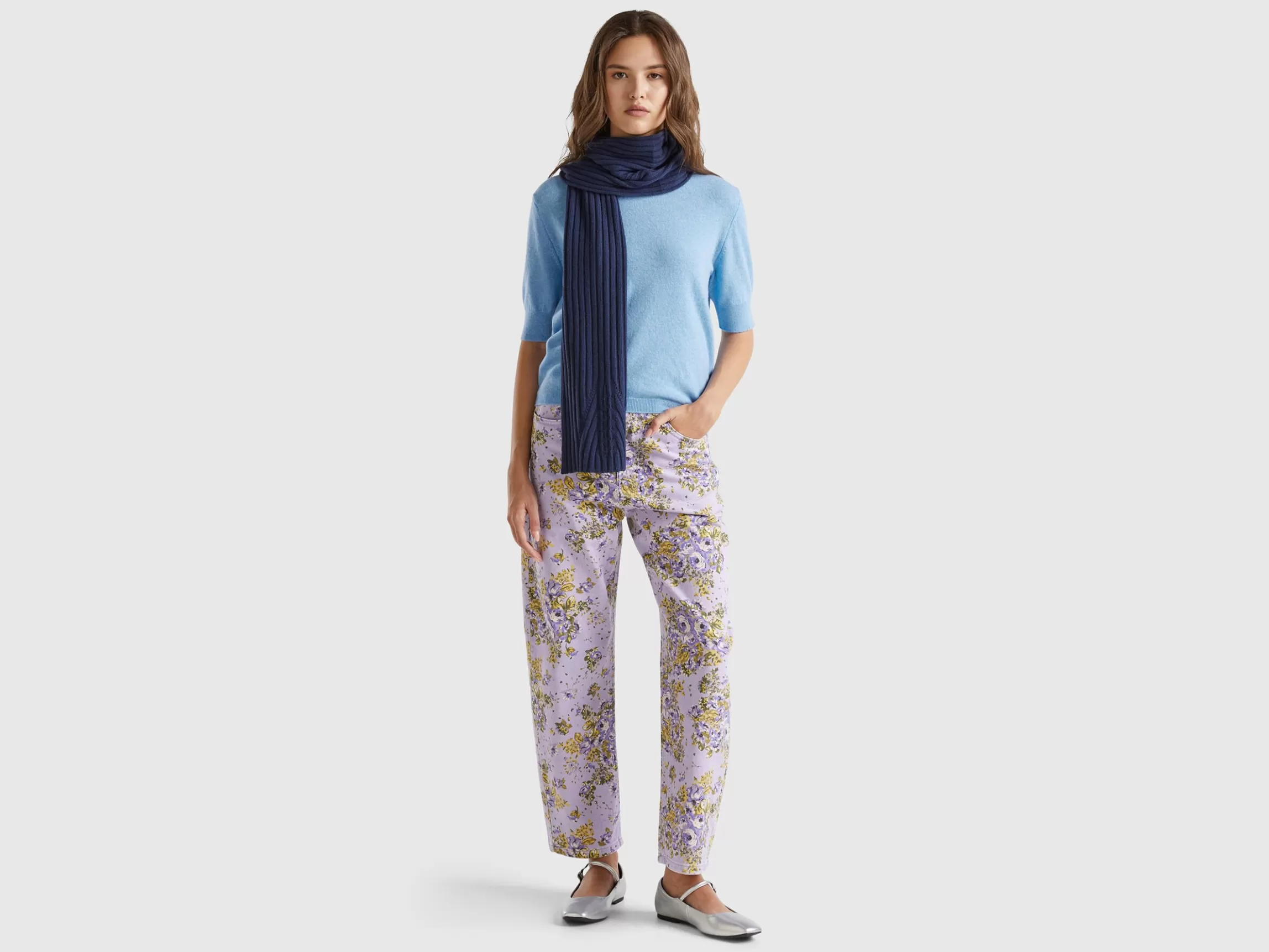 United Colors of Benetton Marl sky blue short sleeve sweater in pure Merino wool