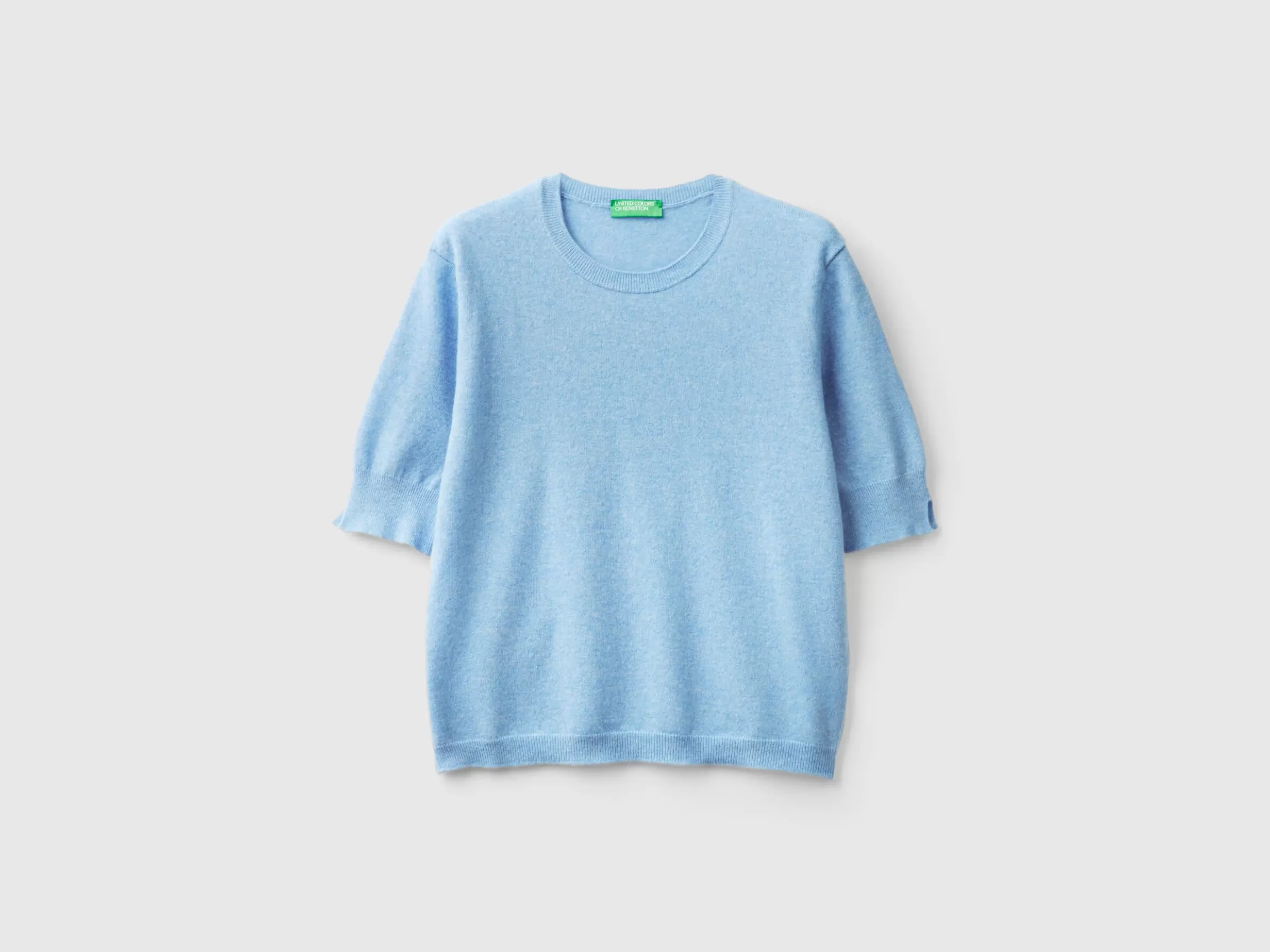 United Colors of Benetton Marl sky blue short sleeve sweater in pure Merino wool