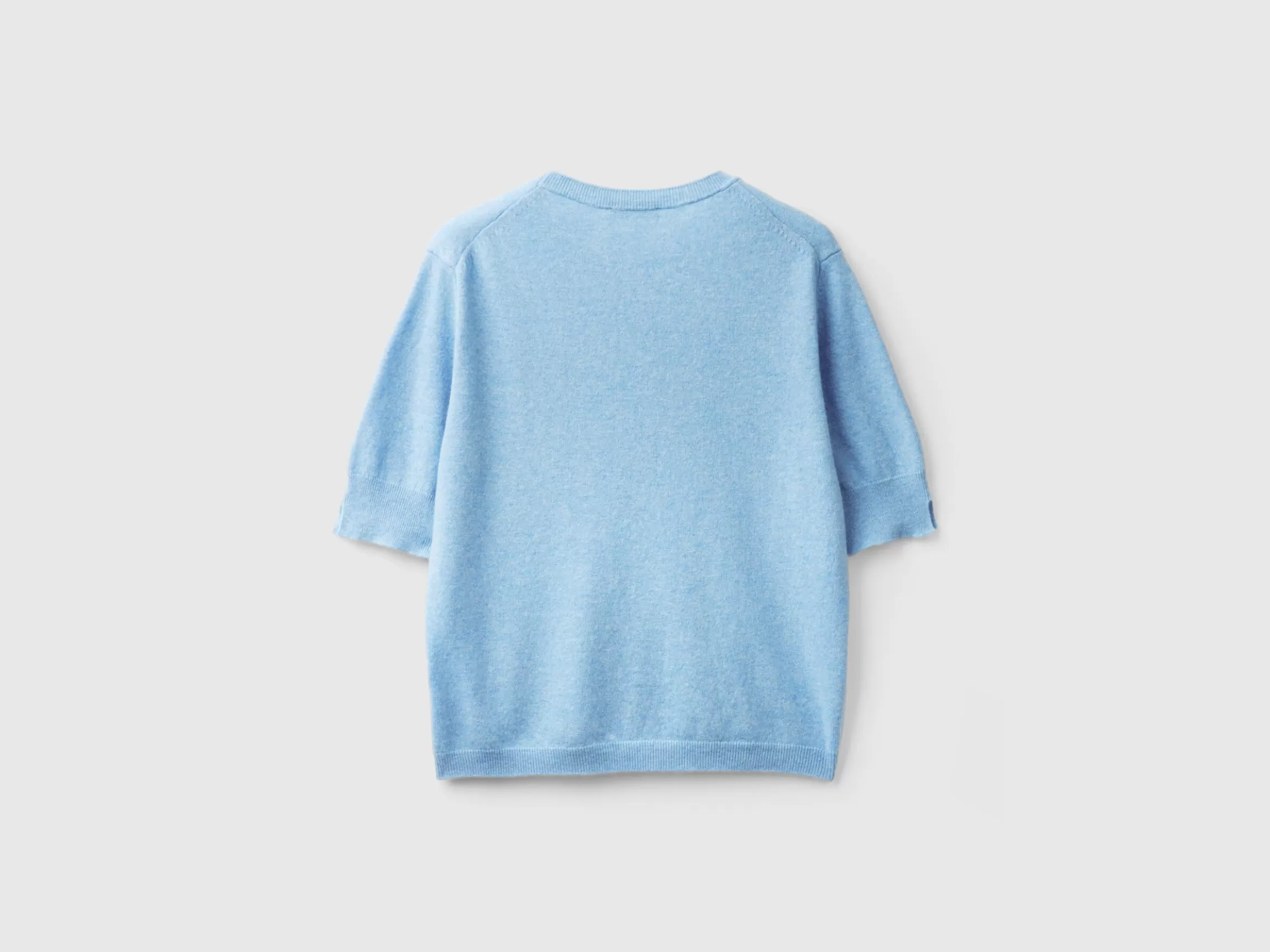 United Colors of Benetton Marl sky blue short sleeve sweater in pure Merino wool