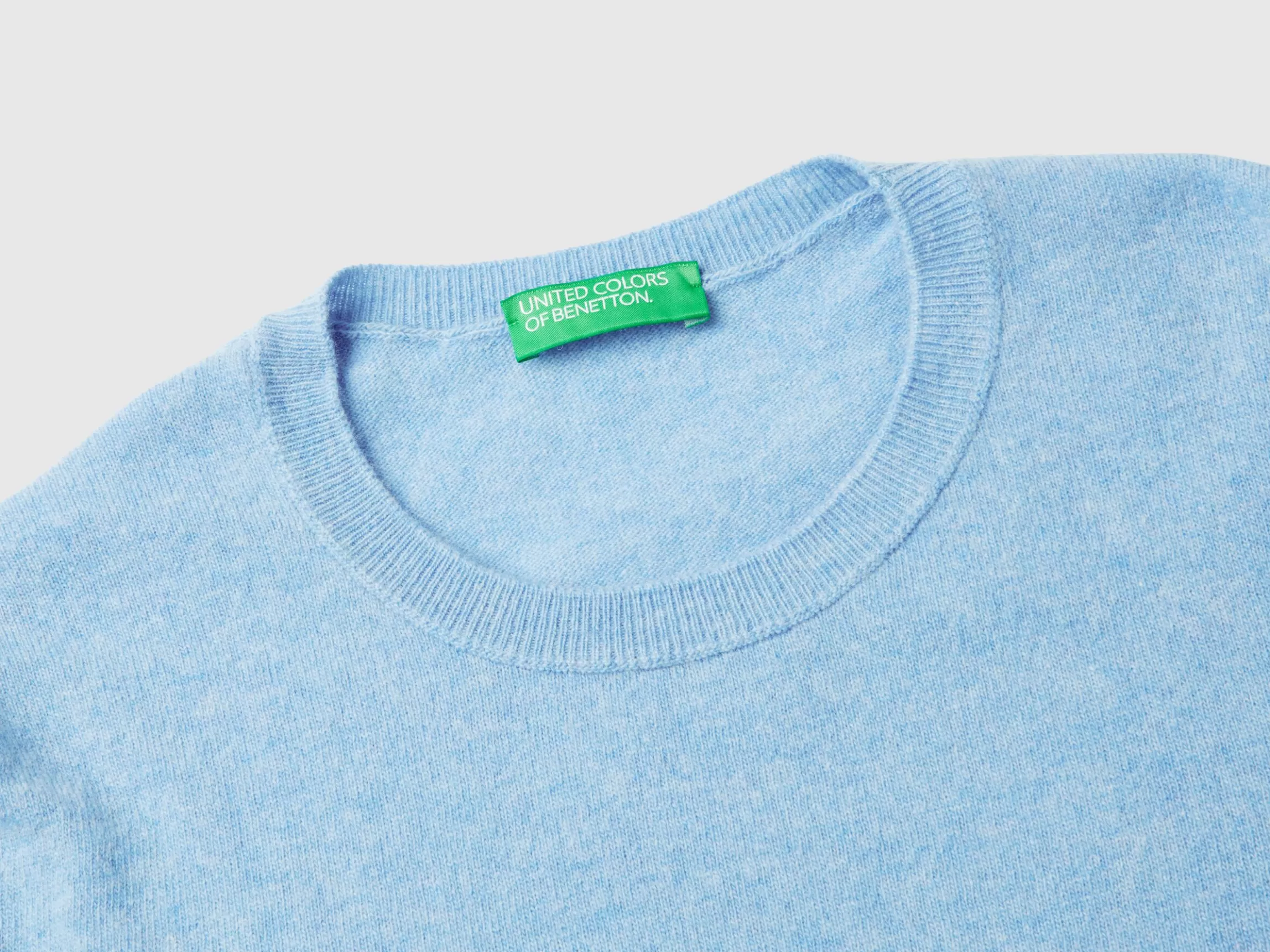 United Colors of Benetton Marl sky blue short sleeve sweater in pure Merino wool