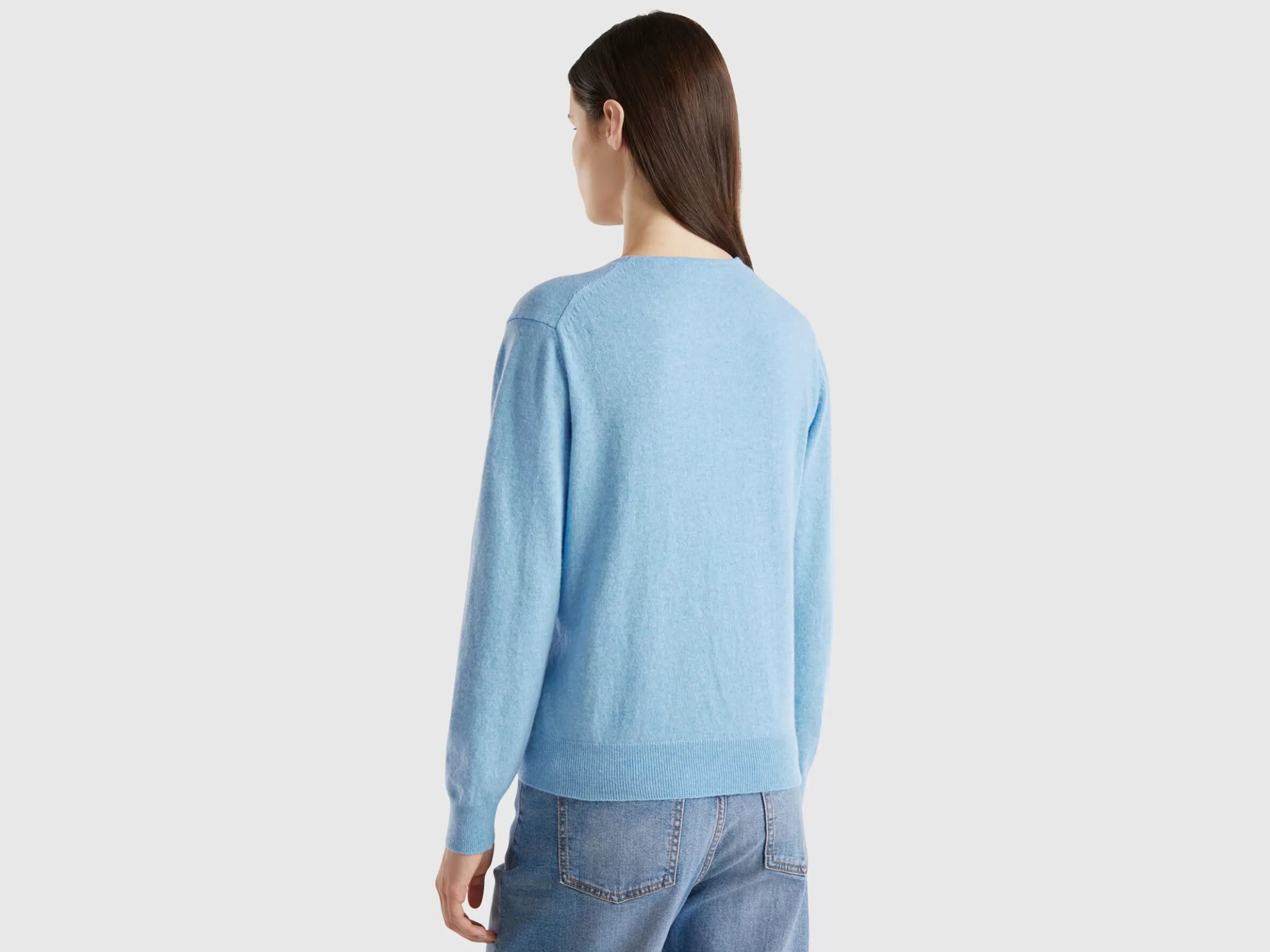 United Colors of Benetton Marl sky blue V-neck sweater in pure Merino wool