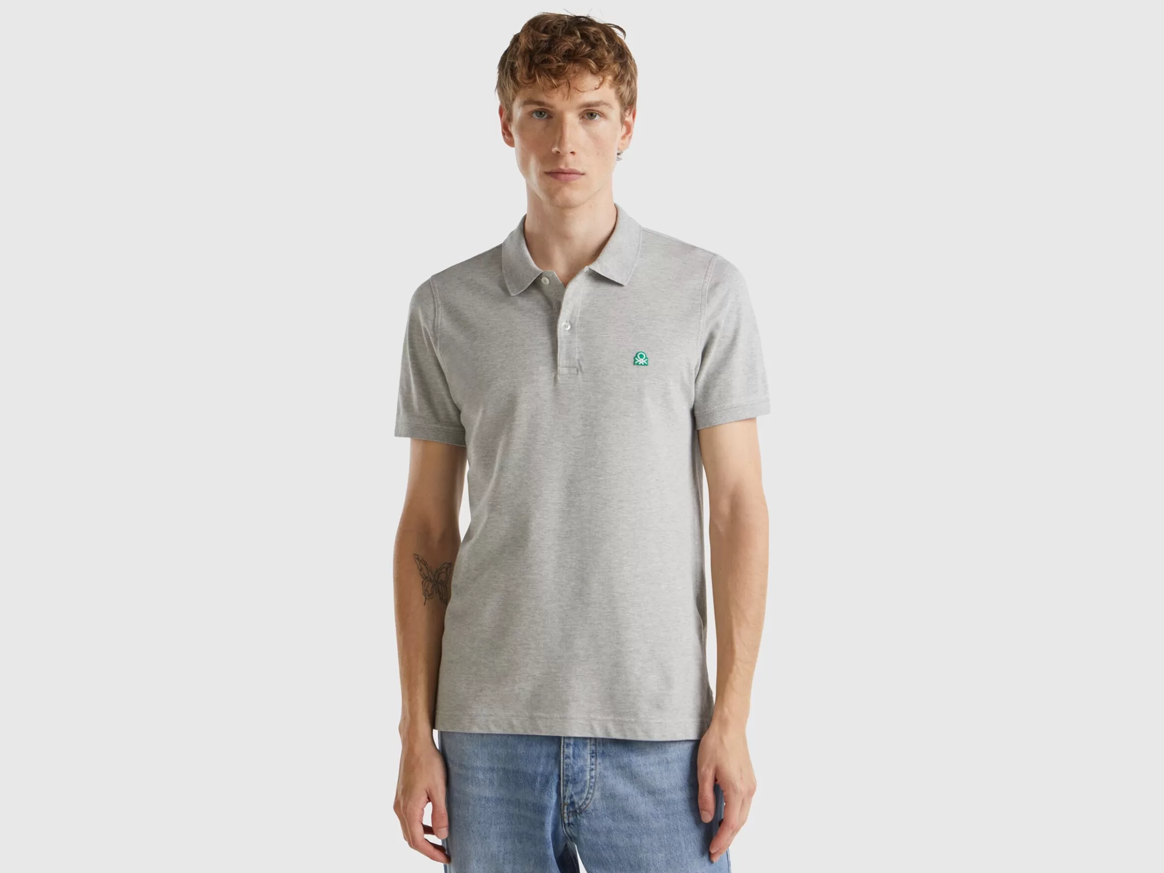 United Colors of Benetton Melange gray slim fit polo