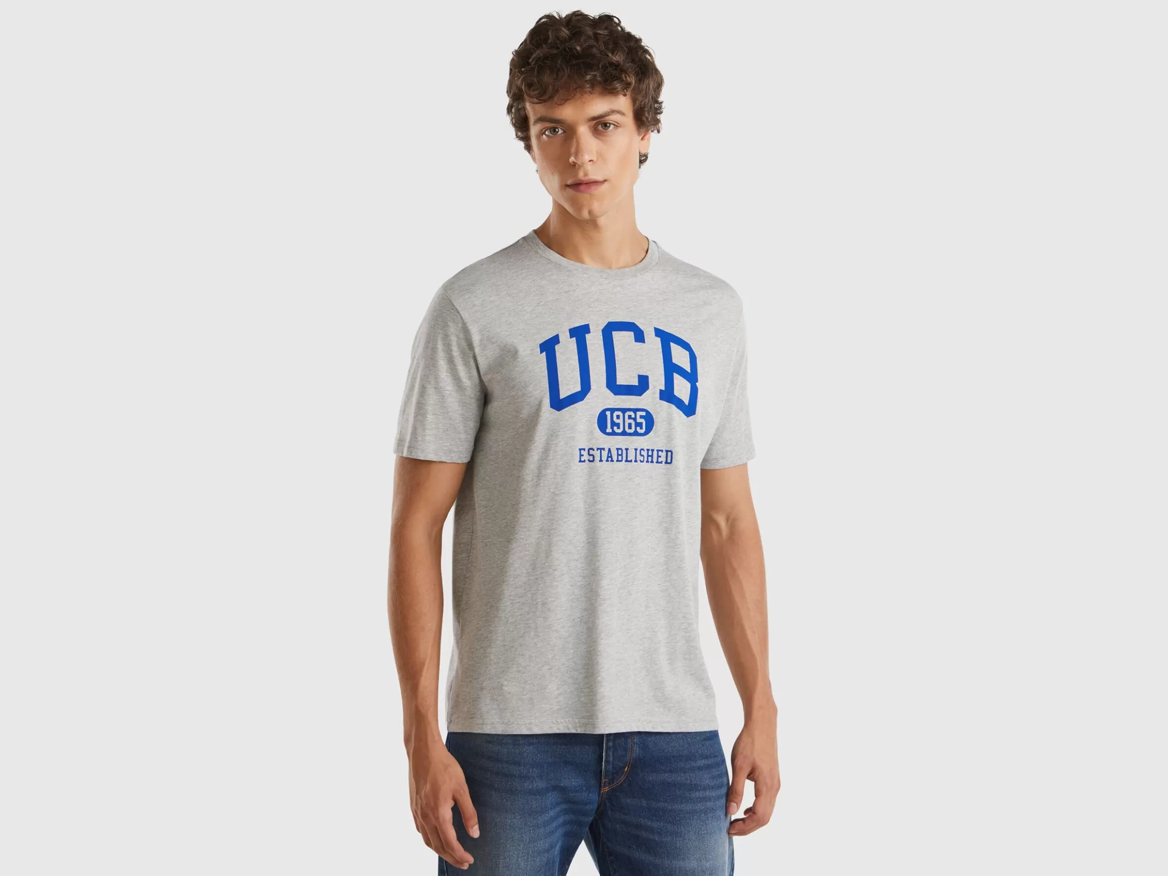 United Colors of Benetton Melange grey t-shirt in organic cotton with blue logo